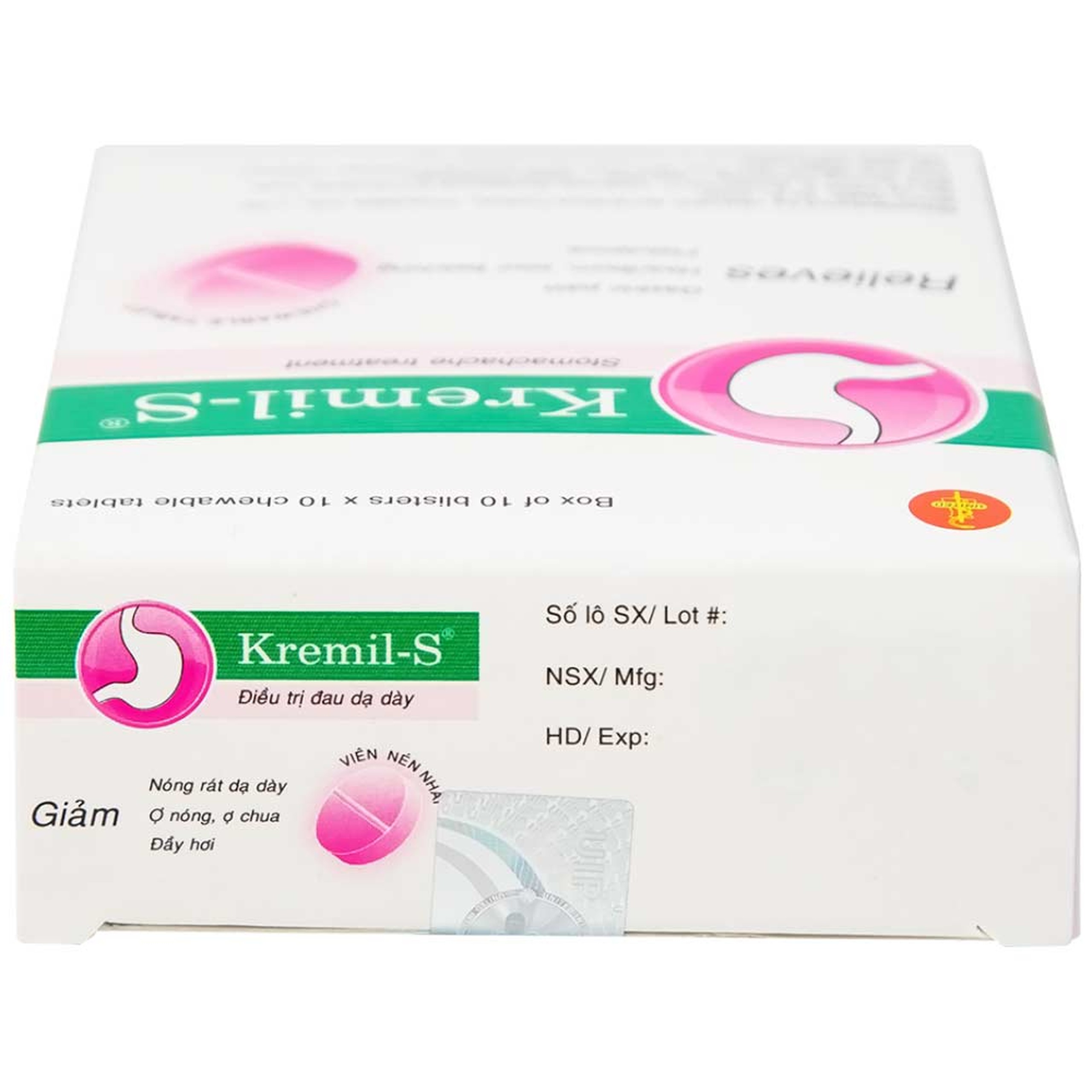 Viên nhai Kremil-S United điều trị đau dạ dày, giảm nóng rát dạ dày, ợ nóng, ợ chua (10 vỉ x 10 viên)