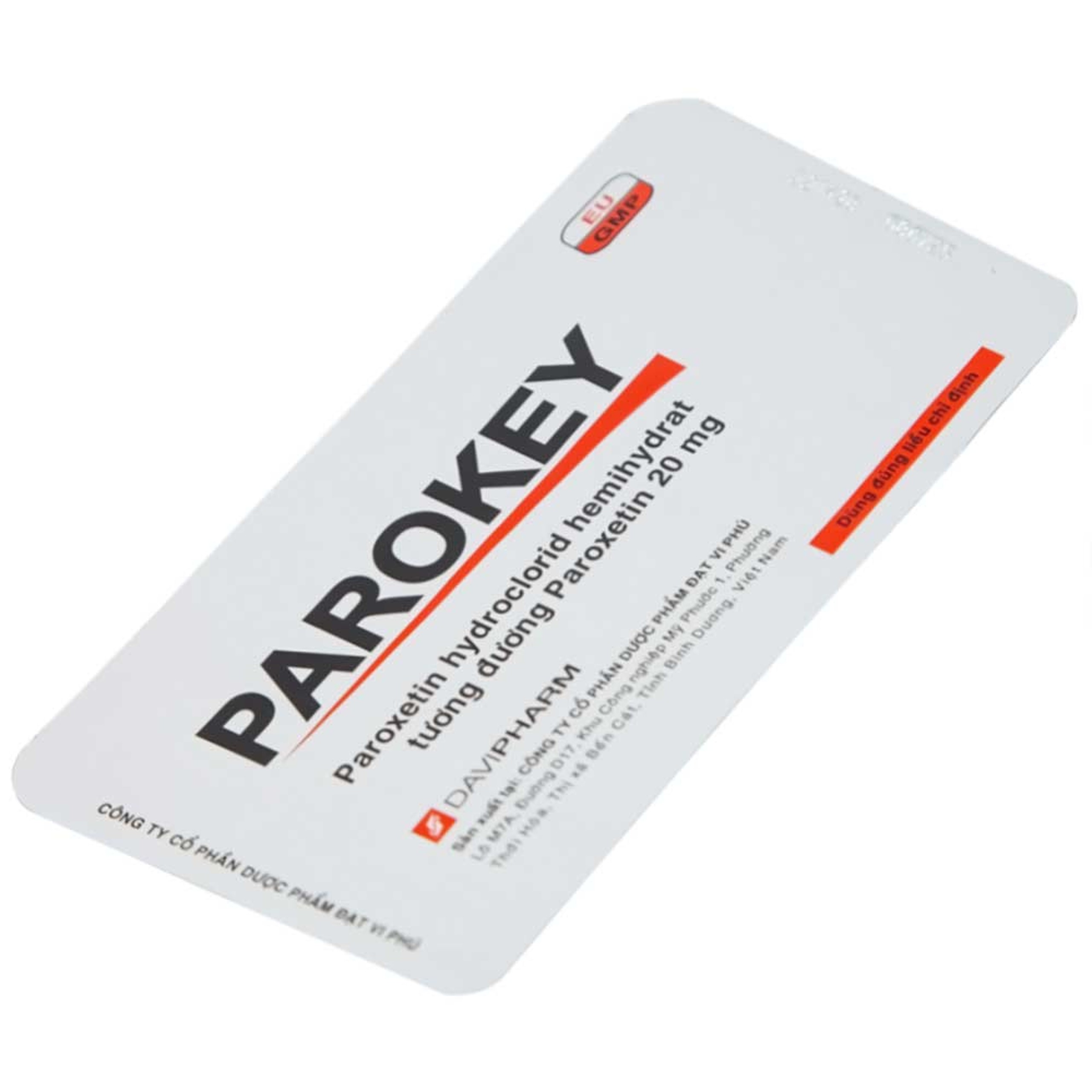Viên nén Parokey 20mg DaViPharm điều trị trầm cảm, rối loạn ám ảnh cưỡng bức (3 vỉ x 10 viên) 
