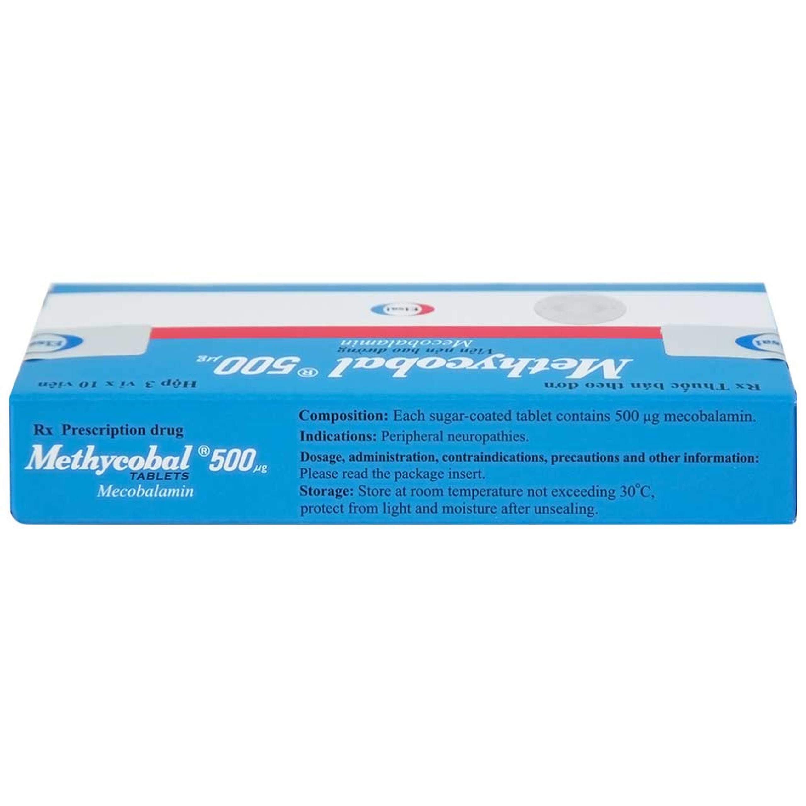 Viên nén Methycobal 500µg Eisai điều trị bệnh lý thần kinh ngoại biên (3 vỉ x 10 viên)