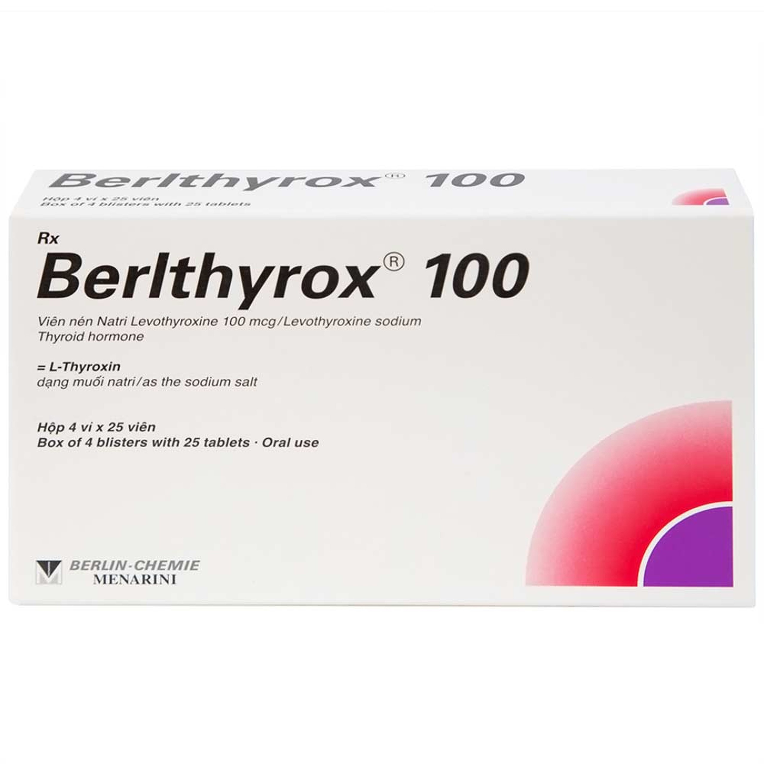 Thuốc Berlthyrox 100 Menarini điều trị thiểu năng tuyến giáp (4 vỉ x 25 viên)