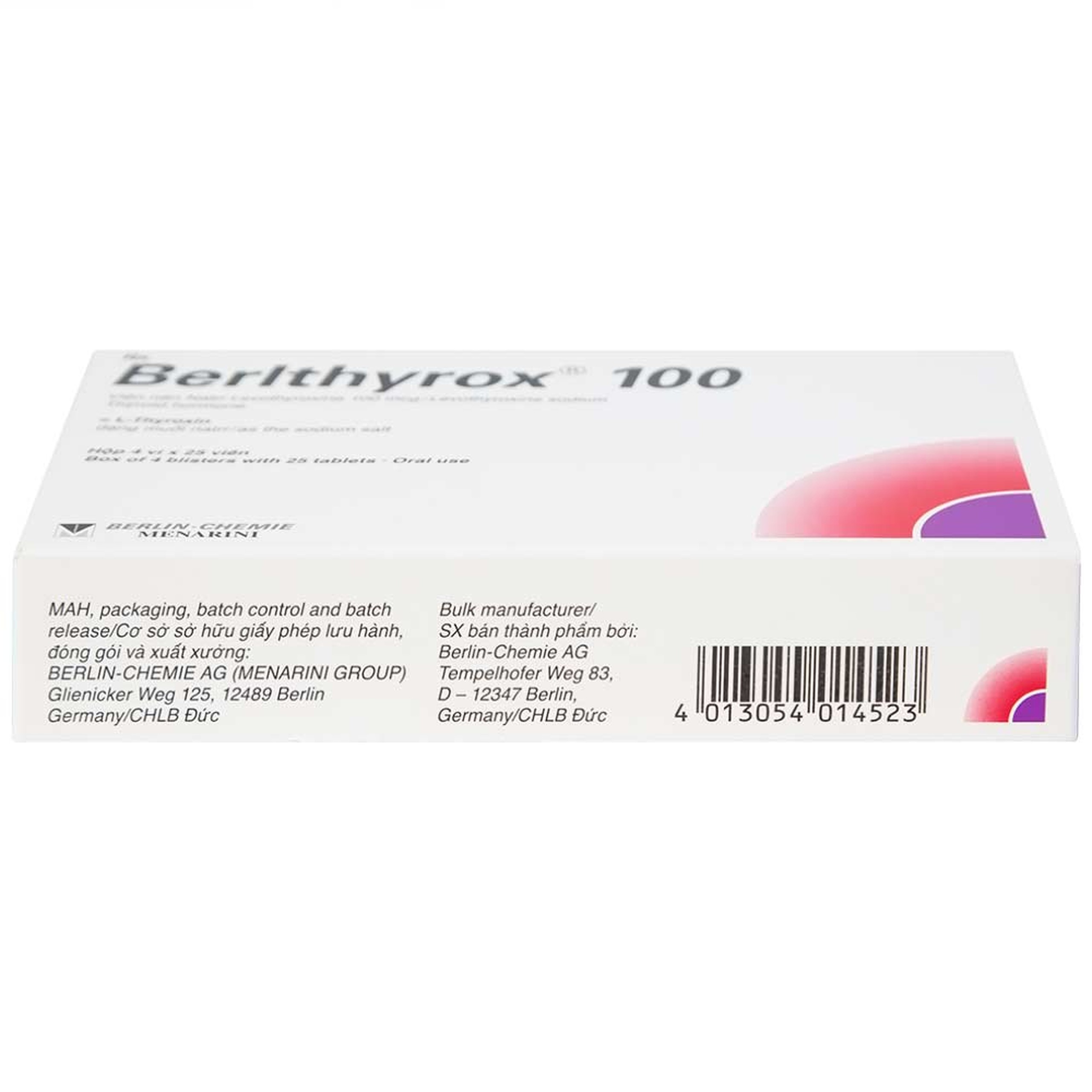 Thuốc Berlthyrox 100 Menarini điều trị thiểu năng tuyến giáp (4 vỉ x 25 viên)