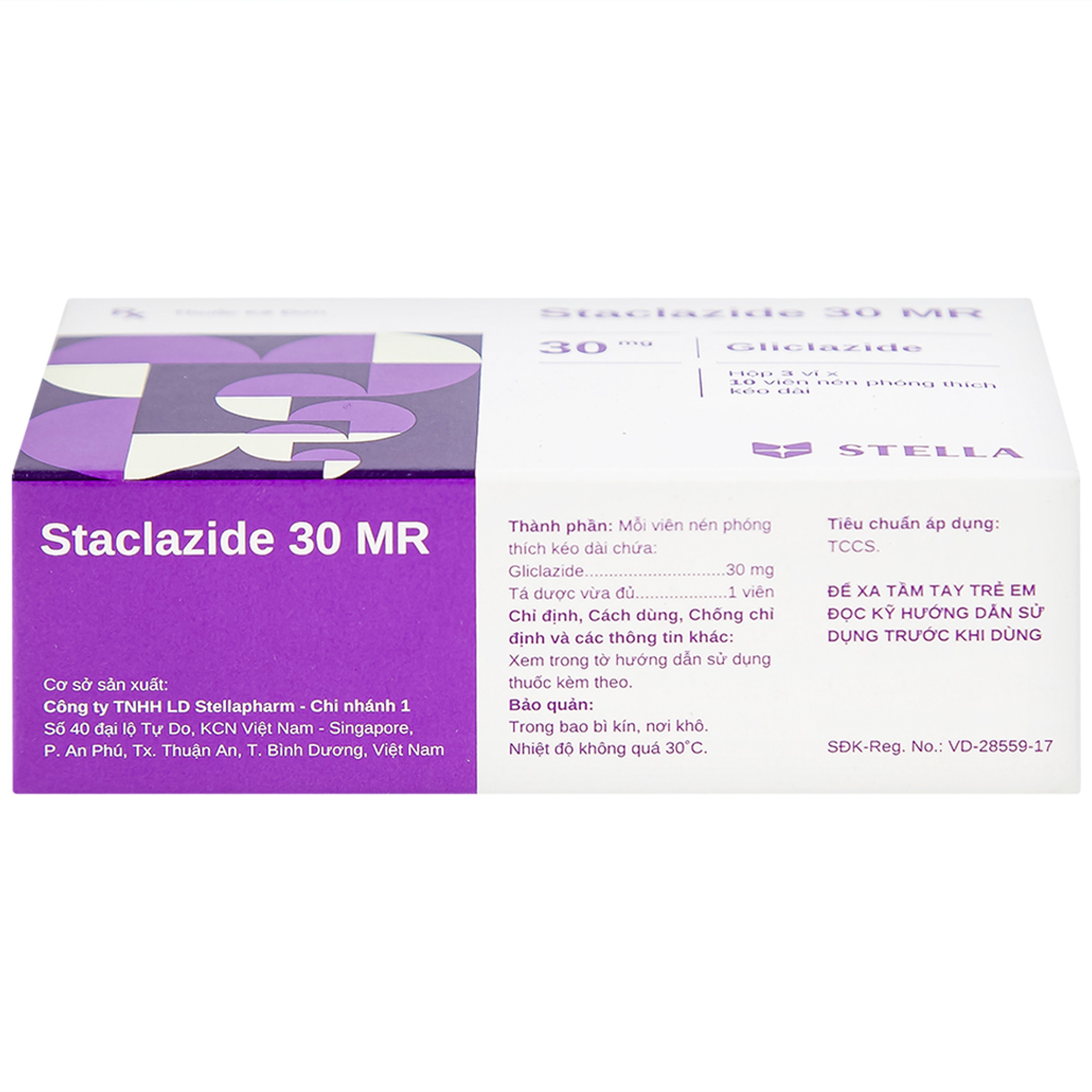 Thuốc Staclazide 30 MR Stella điều trị đái tháo đường típ 2 (3 vỉ x 10 viên)