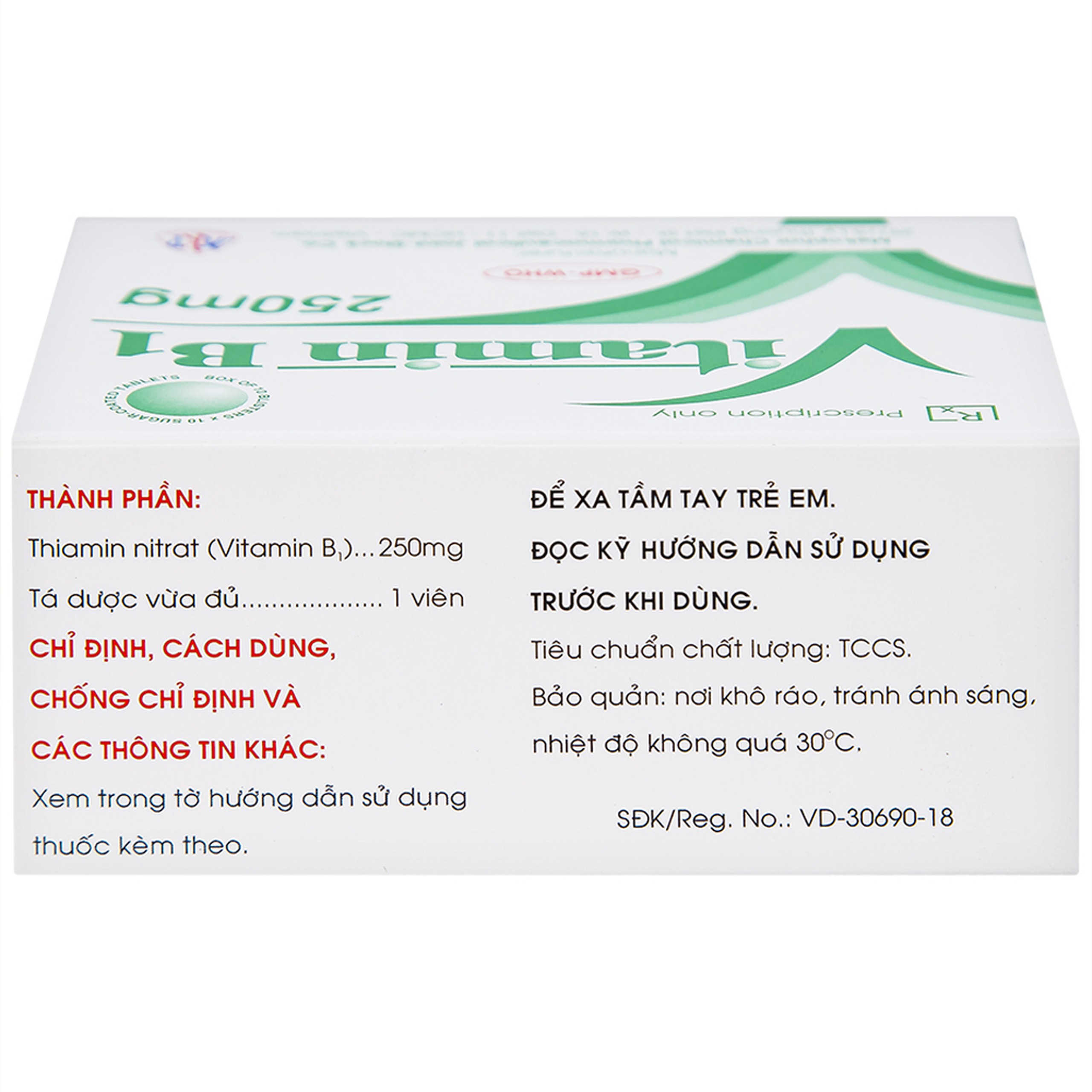 Thuốc Vitamin B1 250mg Mekophar điều trị tình trạng thiếu Vitamin B (10 vỉ x 10 viên)