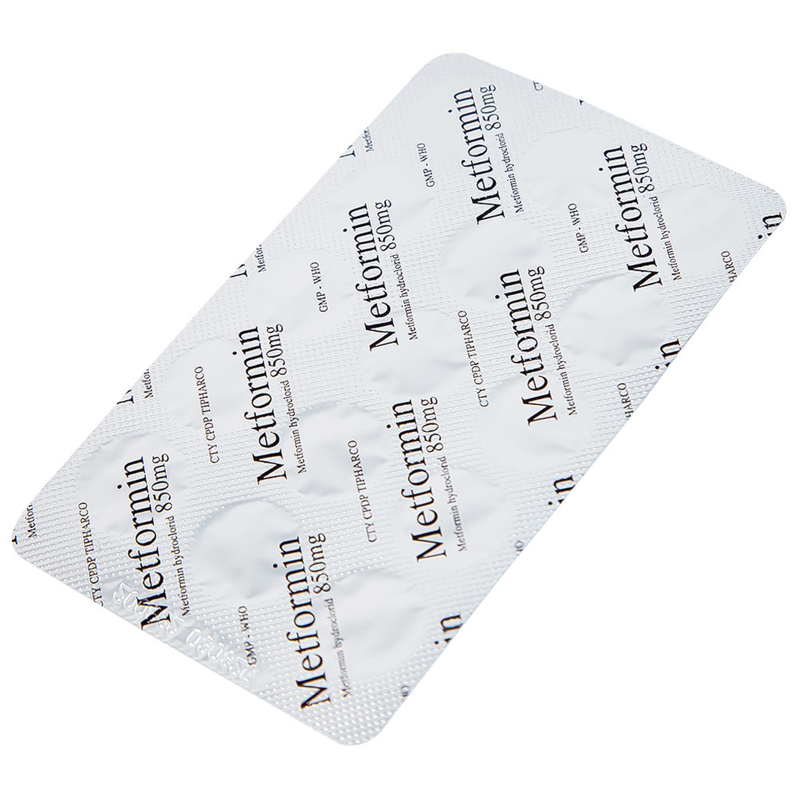 Viên nén Metformin 850mg Tipharco điều trị đái tháo đường không phụ thuộc insulin típ 2 (4 vỉ x 15 viên) 