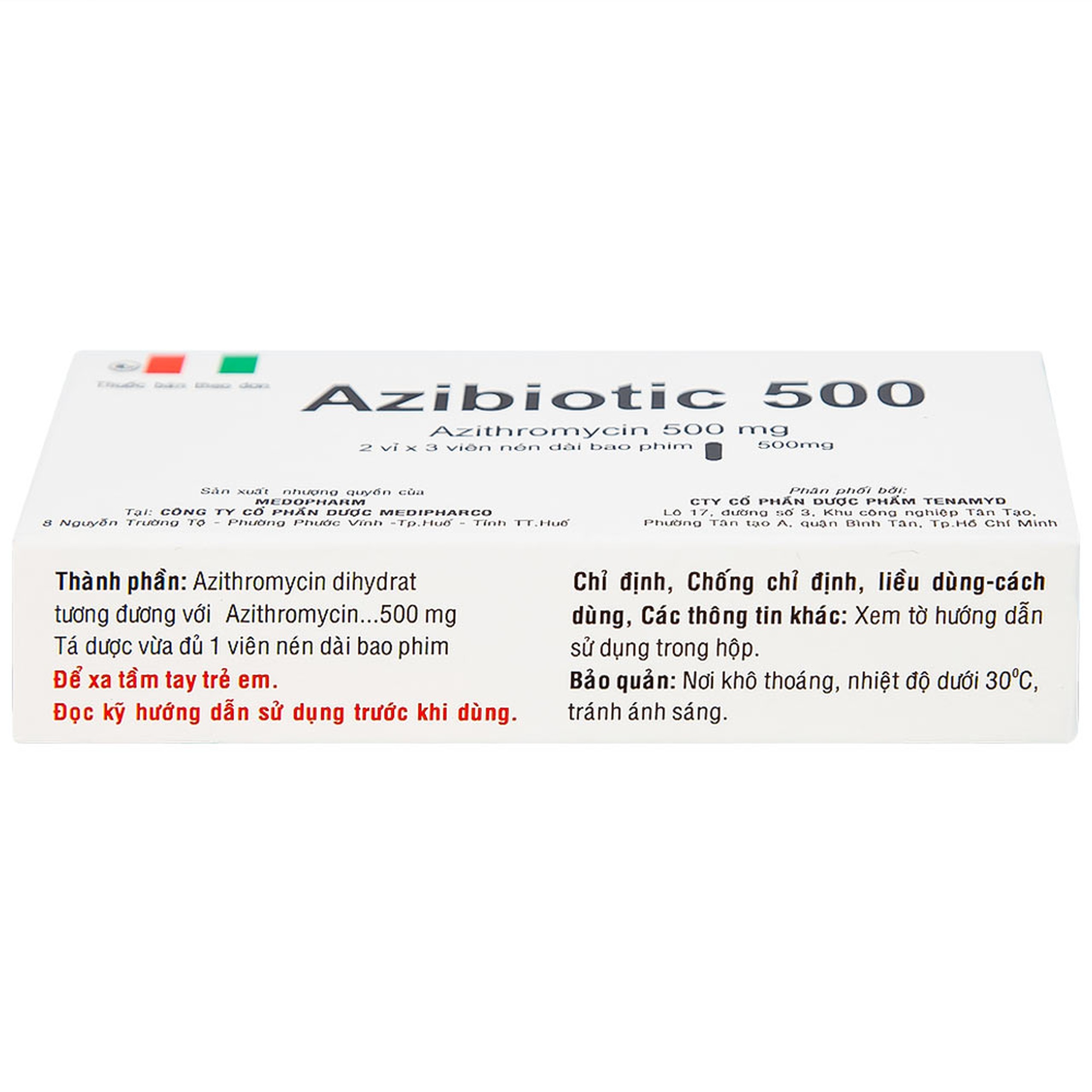 Thuốc Azibiotic 500 Medipharco điều trị nhiễm khuẩn (2 vỉ x 3 viên)