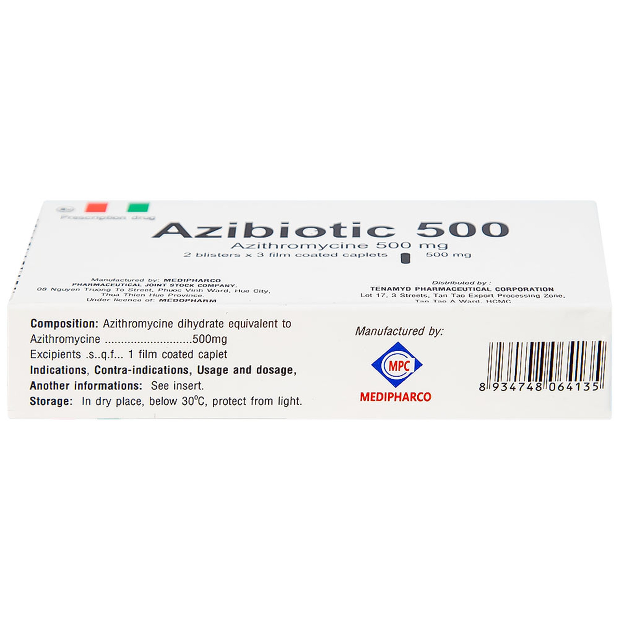 Thuốc Azibiotic 500 Medipharco điều trị nhiễm khuẩn (2 vỉ x 3 viên)