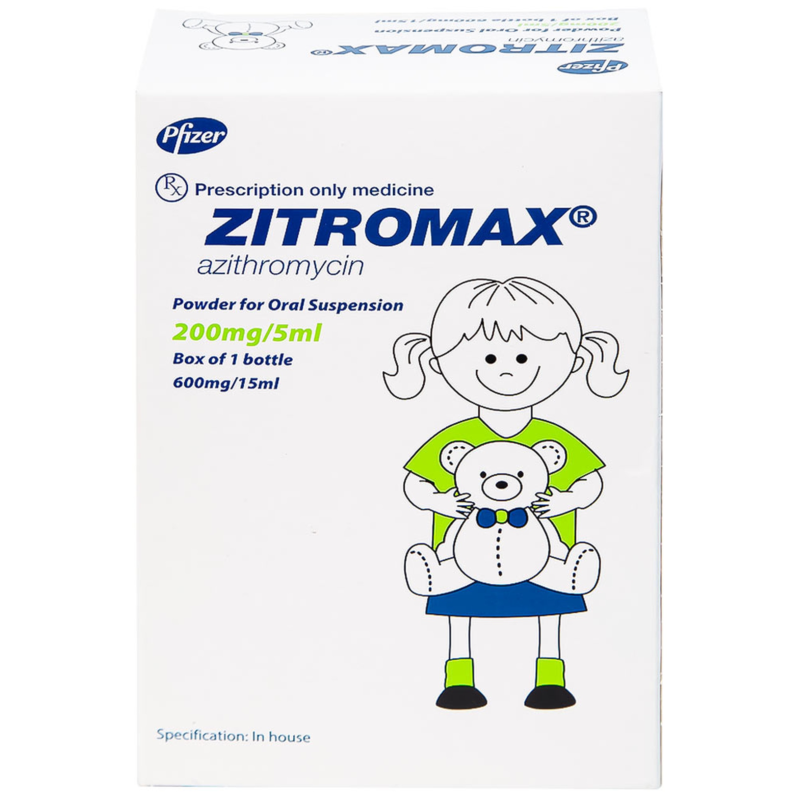 Bột pha hỗn dịch uống Zitromax 200mg/5ml Pfizer điều trị các chứng nhiễm khuẩn (15ml)