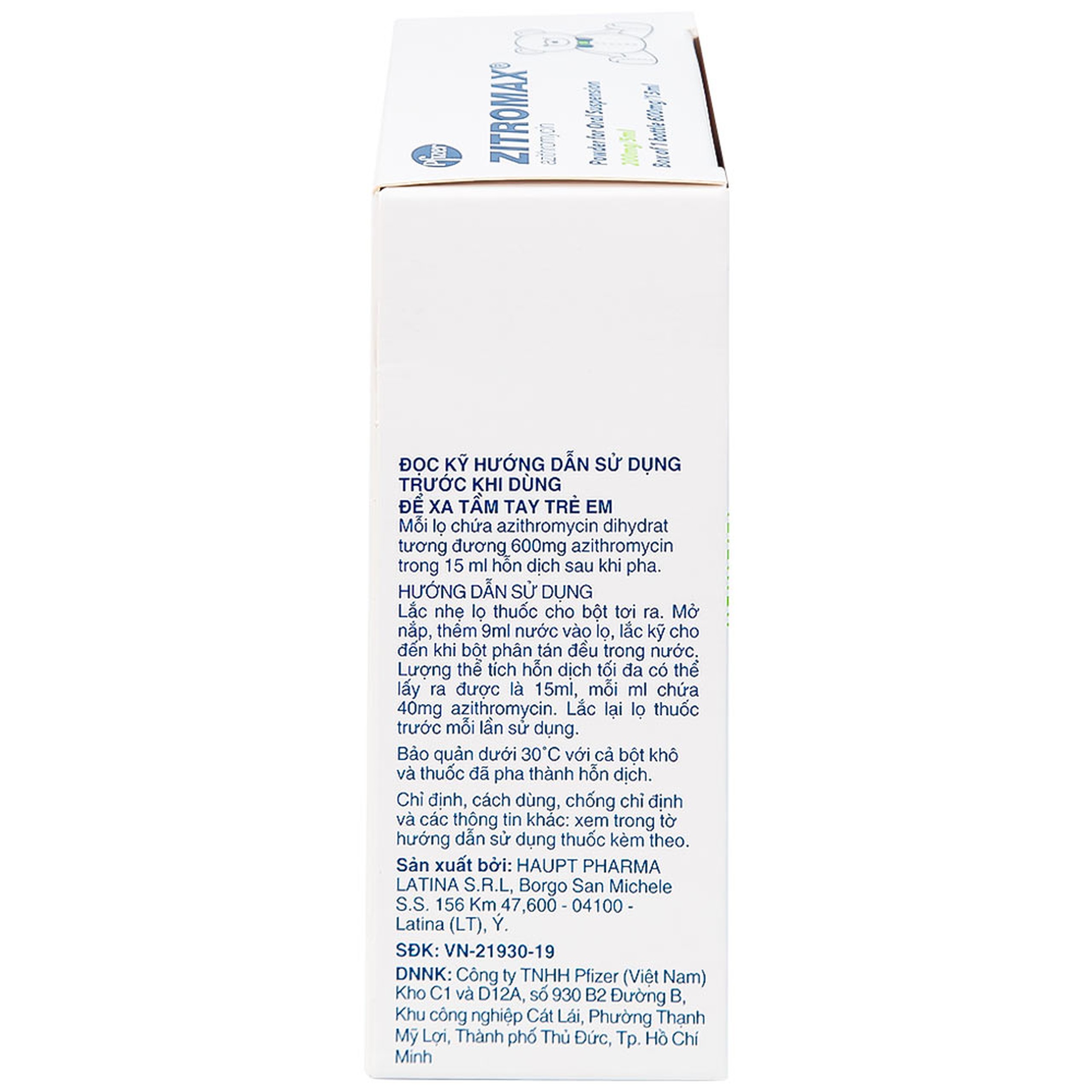 Bột pha hỗn dịch uống Zitromax 200mg/5ml Pfizer điều trị các chứng nhiễm khuẩn (15ml)