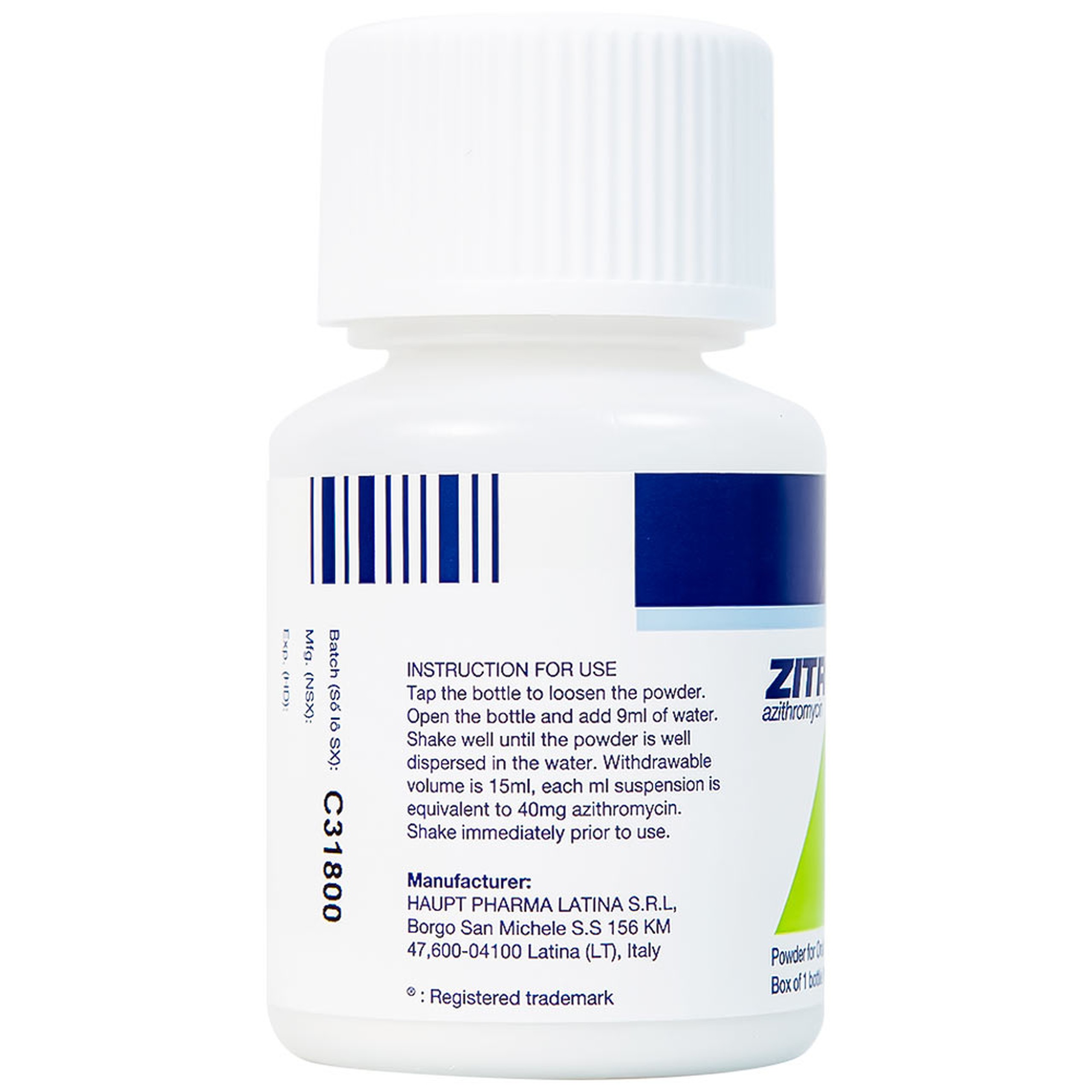 Bột pha hỗn dịch uống Zitromax 200mg/5ml Pfizer điều trị các chứng nhiễm khuẩn (15ml)
