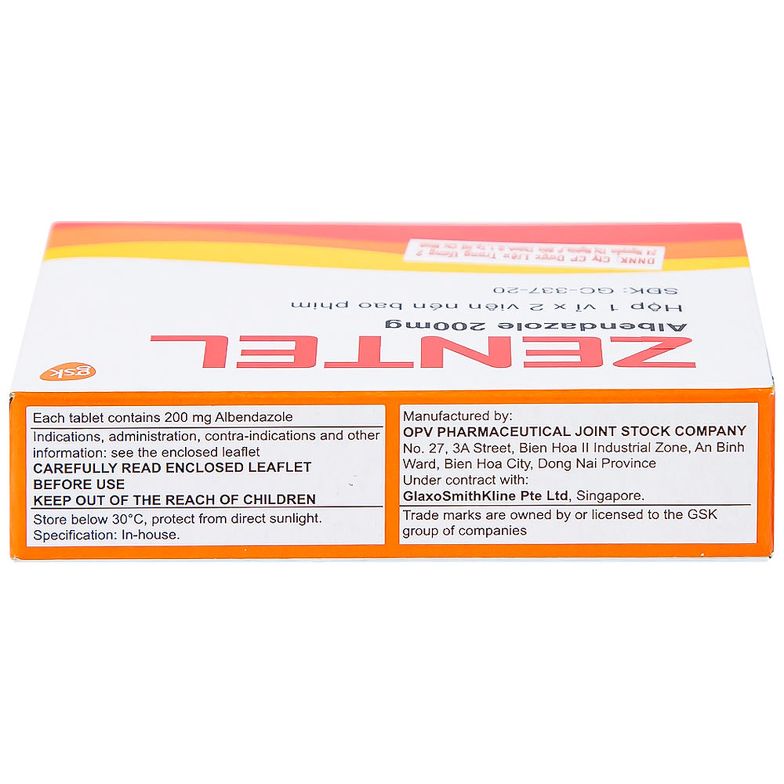 Thuốc Zentel Albendazole 200mg GSK điều trị các loại giun đường ruột nhạy cảm (1 vỉ x 2 viên)