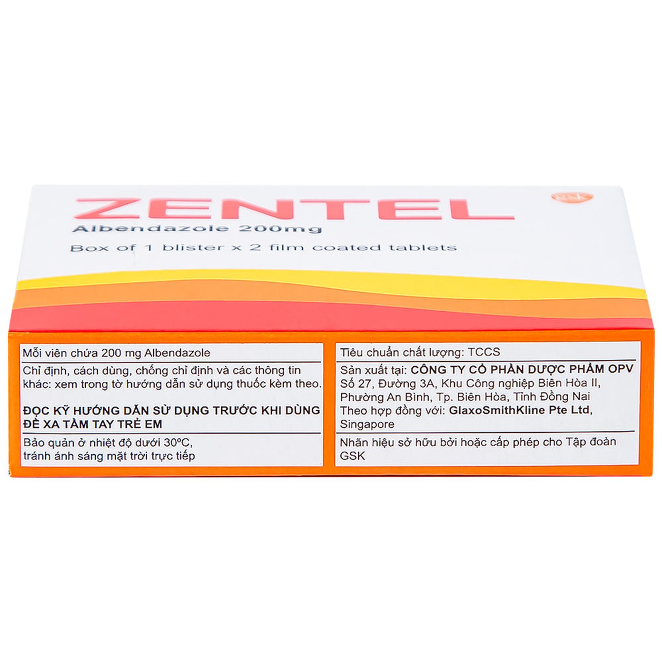 Thuốc Zentel Albendazole 200mg GSK điều trị các loại giun đường ruột nhạy cảm (1 vỉ x 2 viên)
