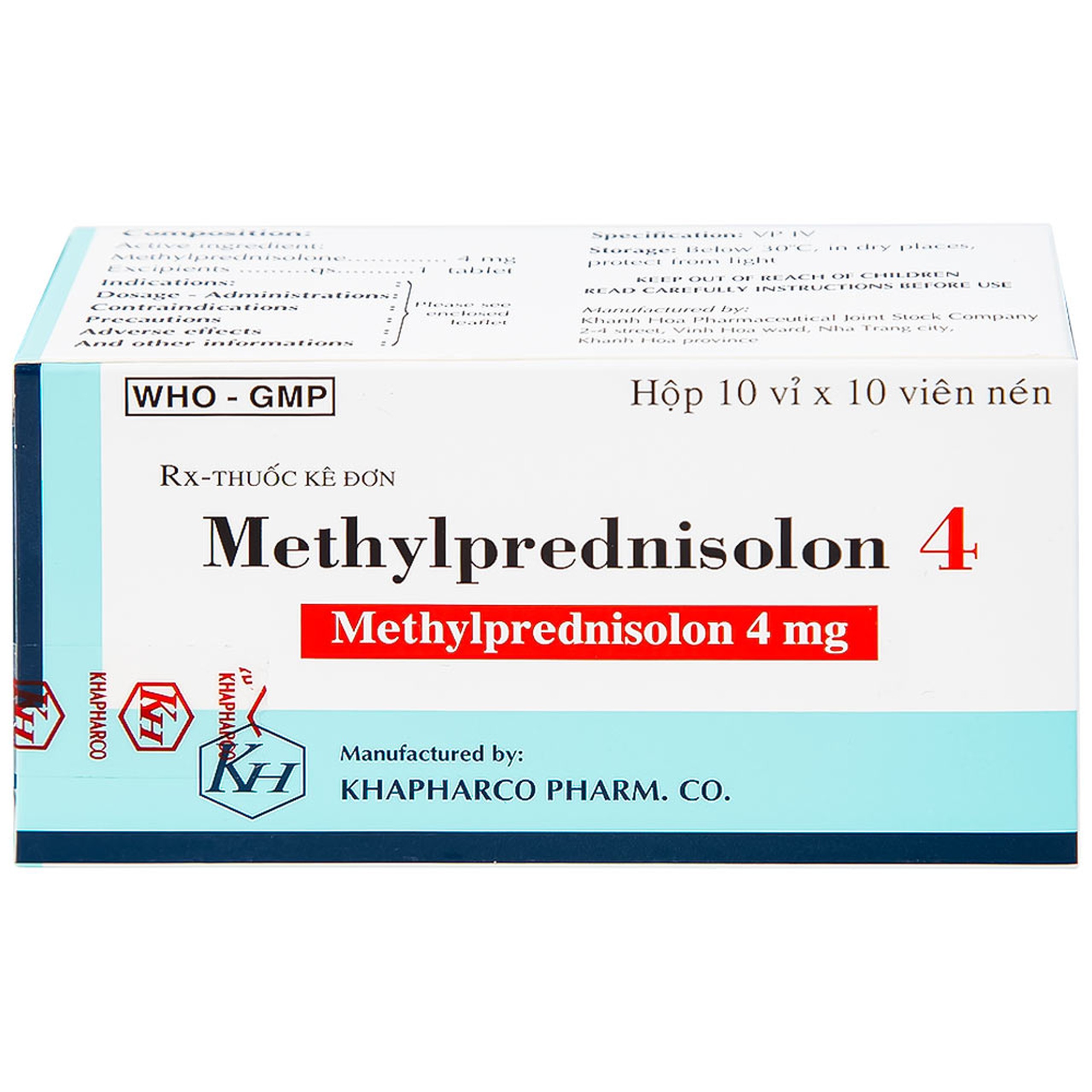 Thuốc Methylprednisolon 4 Khapharco kháng viêm, điều trị viêm khớp dạng thấp, lupus ban đỏ hệ thống (10 vỉ x 10 viên)