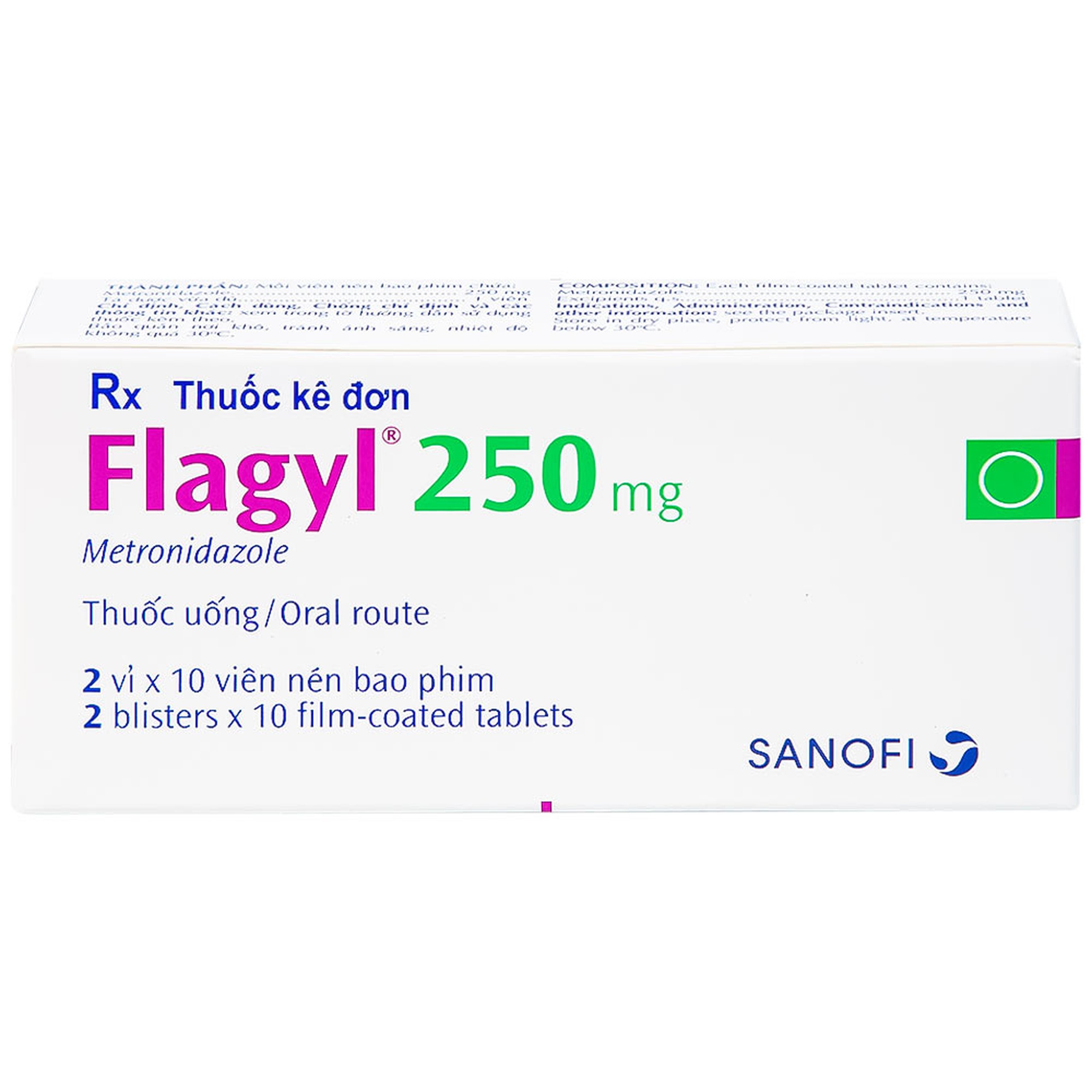 Thuốc Flagyl 250mg Sanofi điều trị nhiễm khuẩn (2 vỉ x 10 viên)