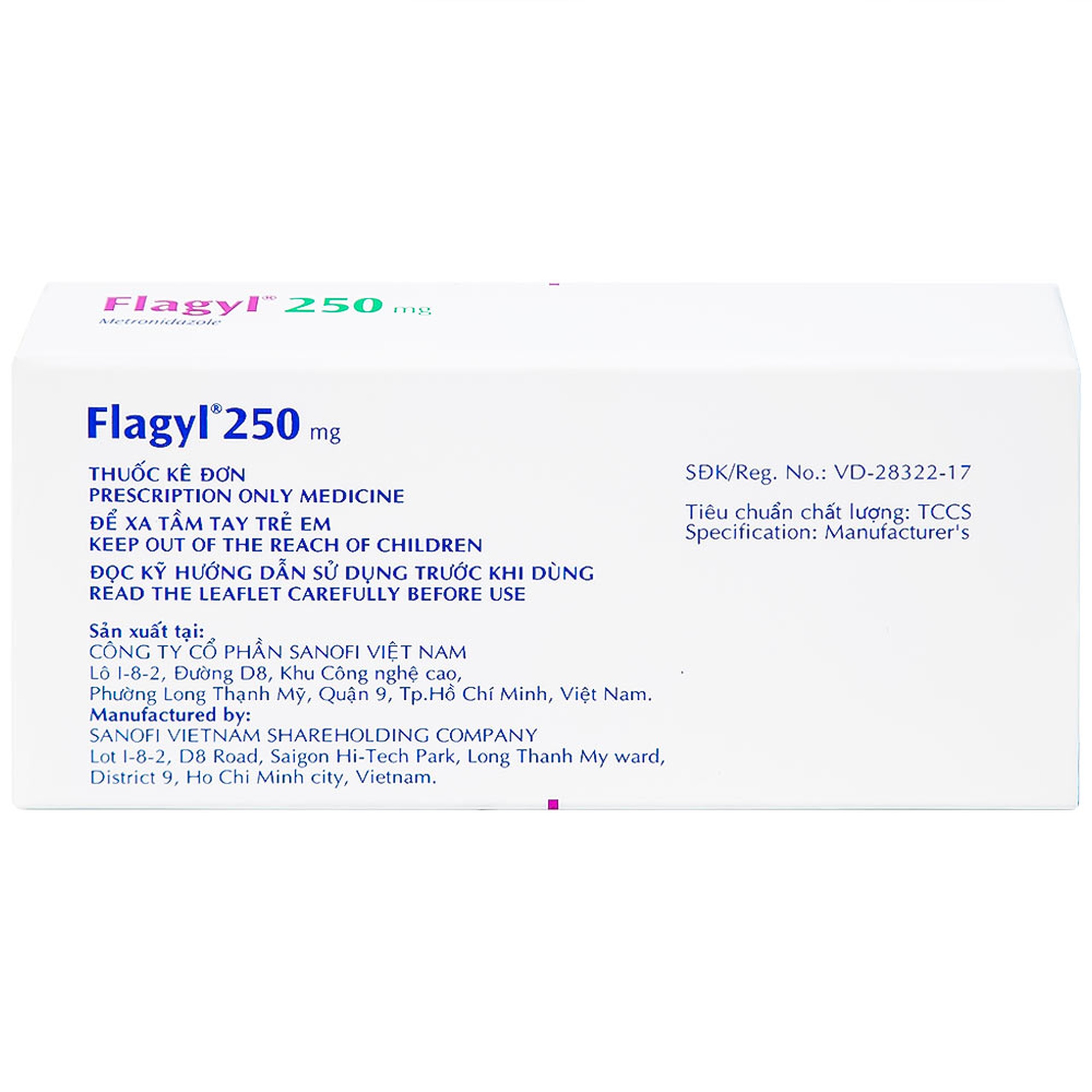 Thuốc Flagyl 250mg Sanofi điều trị nhiễm khuẩn (2 vỉ x 10 viên)