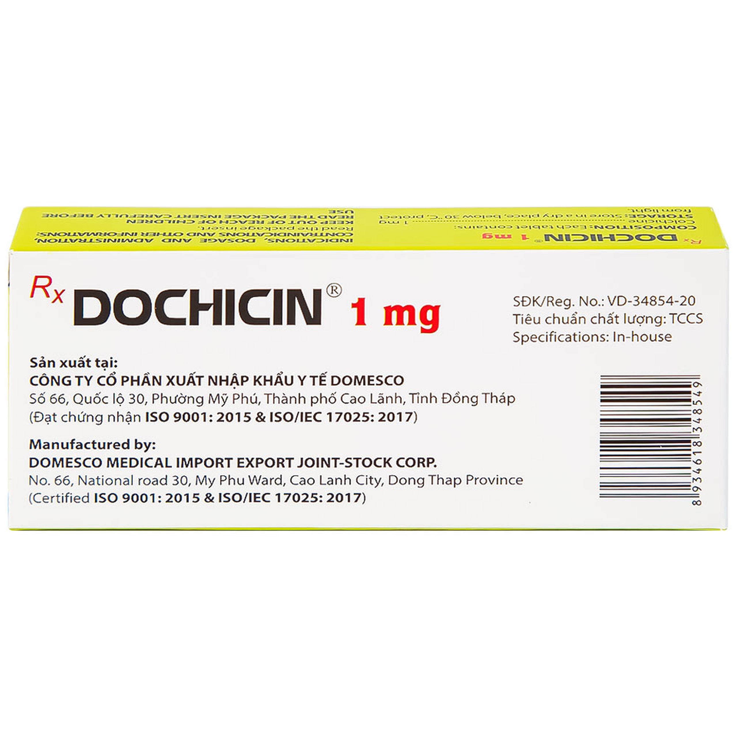 Thuốc Dochicin 1mg Domesco điều trị bệnh gút cấp tính (20 viên)