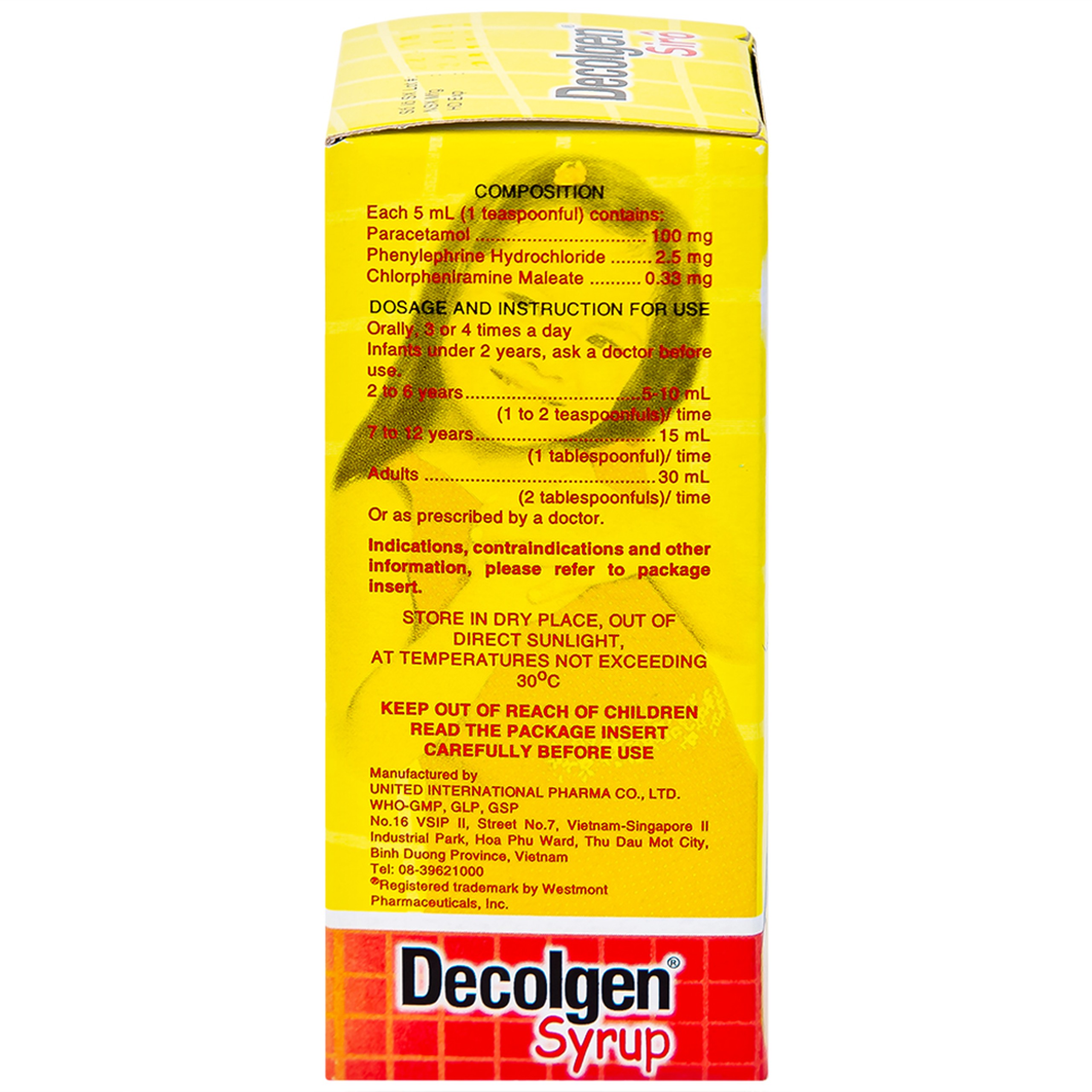 Siro Decolgen Untied điều trị các triệu chứng cảm thông thường, viêm mũi dị ứng (60ml)