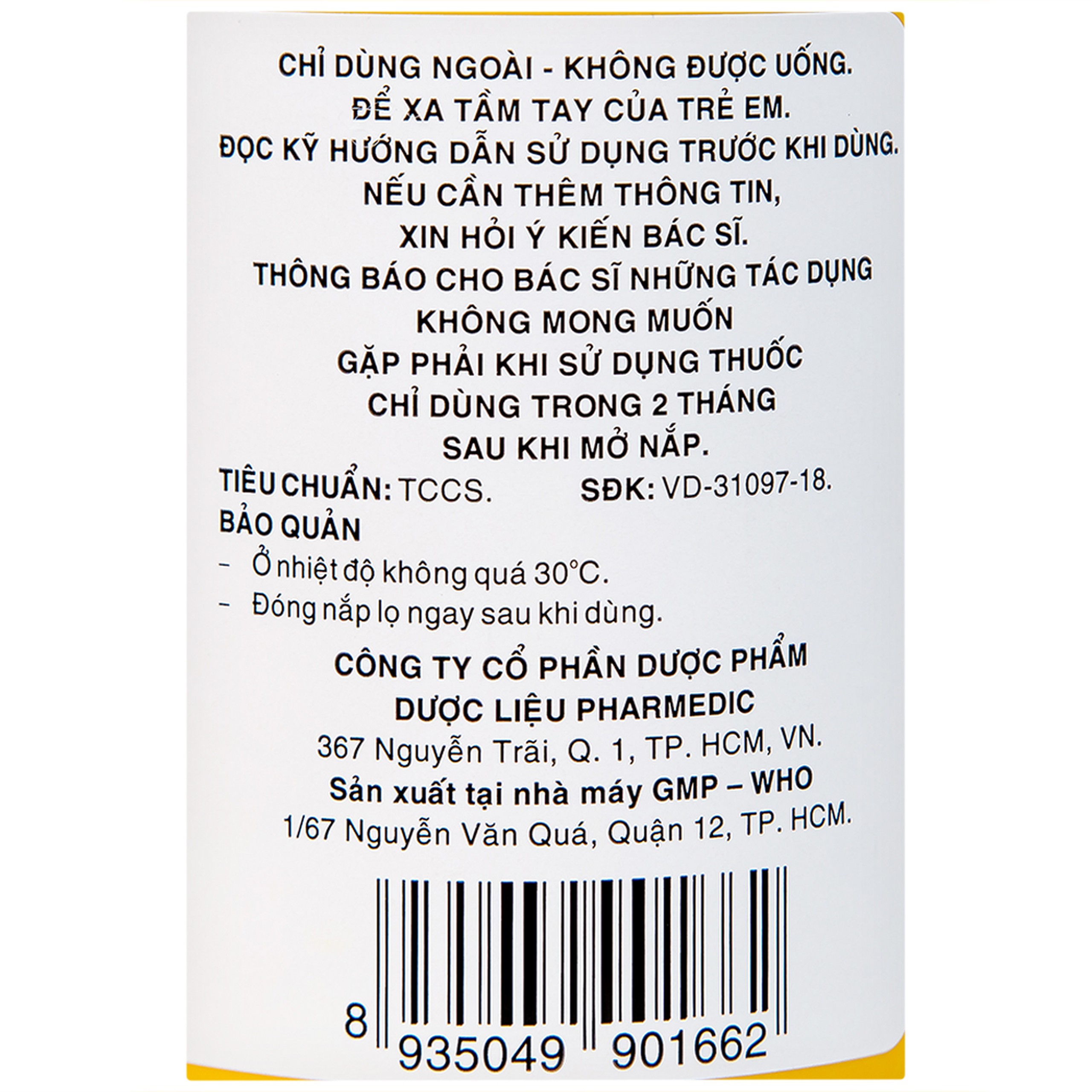 Dung dịch sát khuẩn Povidine 10% Pharmedic ngăn ngừa nhiễm khuẩn ở vết cắt, vết trầy (500ml)