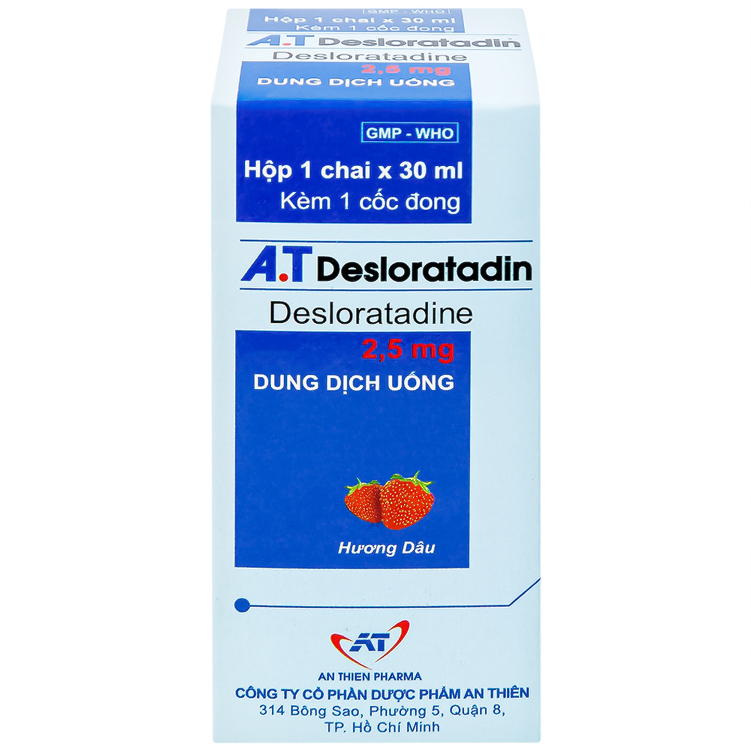 Dung dịch uống A.T Desloratadin An Thiên hương dâu giảm triệu chứng viêm mũi dị ứng, mày đay (30ml)