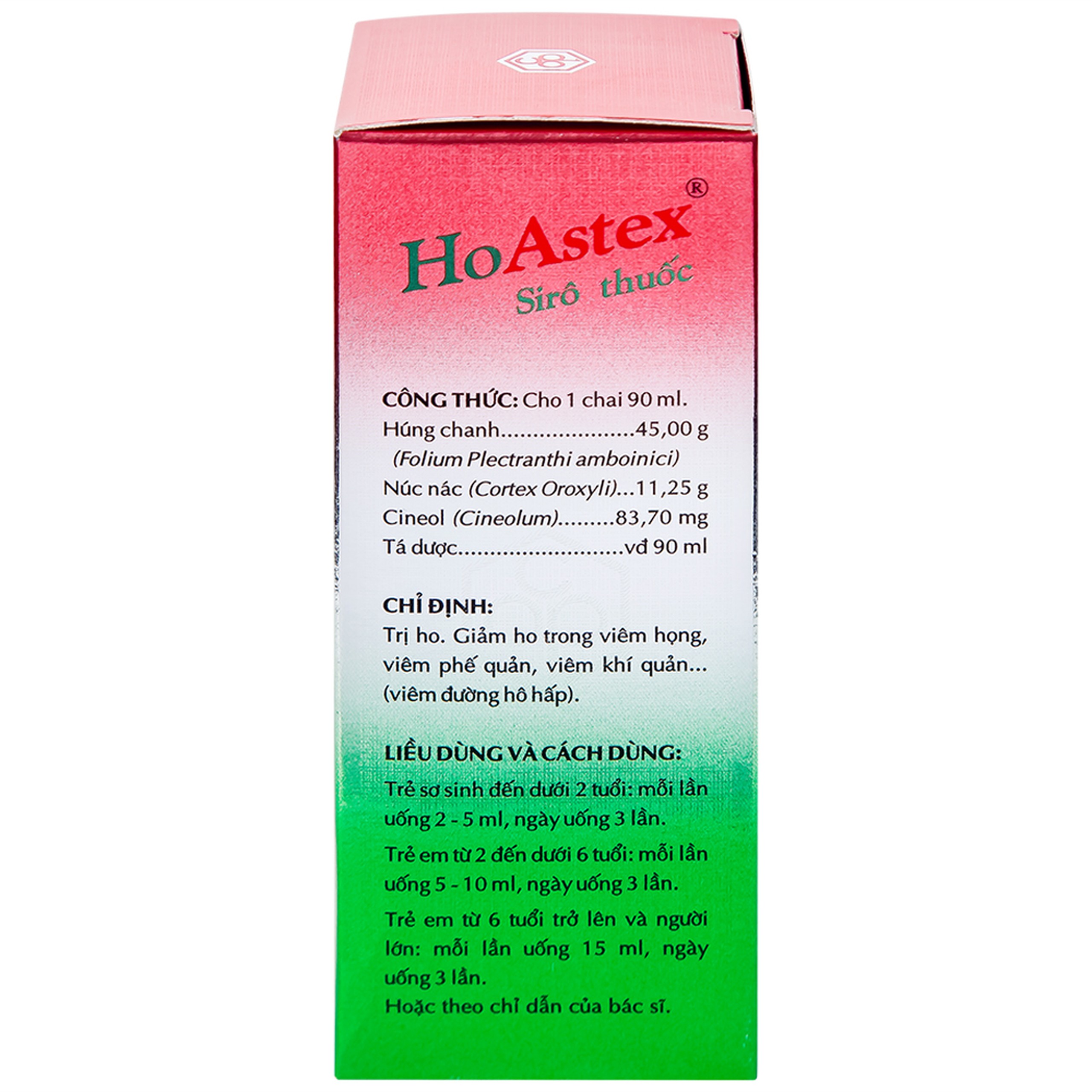 Siro HoAstex OPC điều trị ho, giảm ho trong viêm họng, viêm phế quản (90ml)