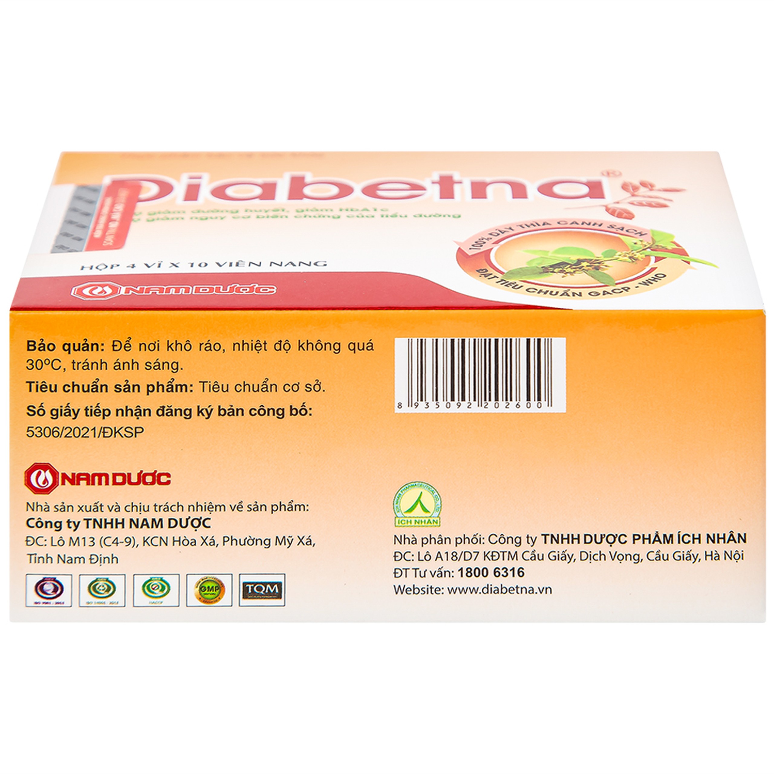 Viên hỗ trợ giảm đường huyết Diabetna Nam Dược (4 vỉ x 10 viên)