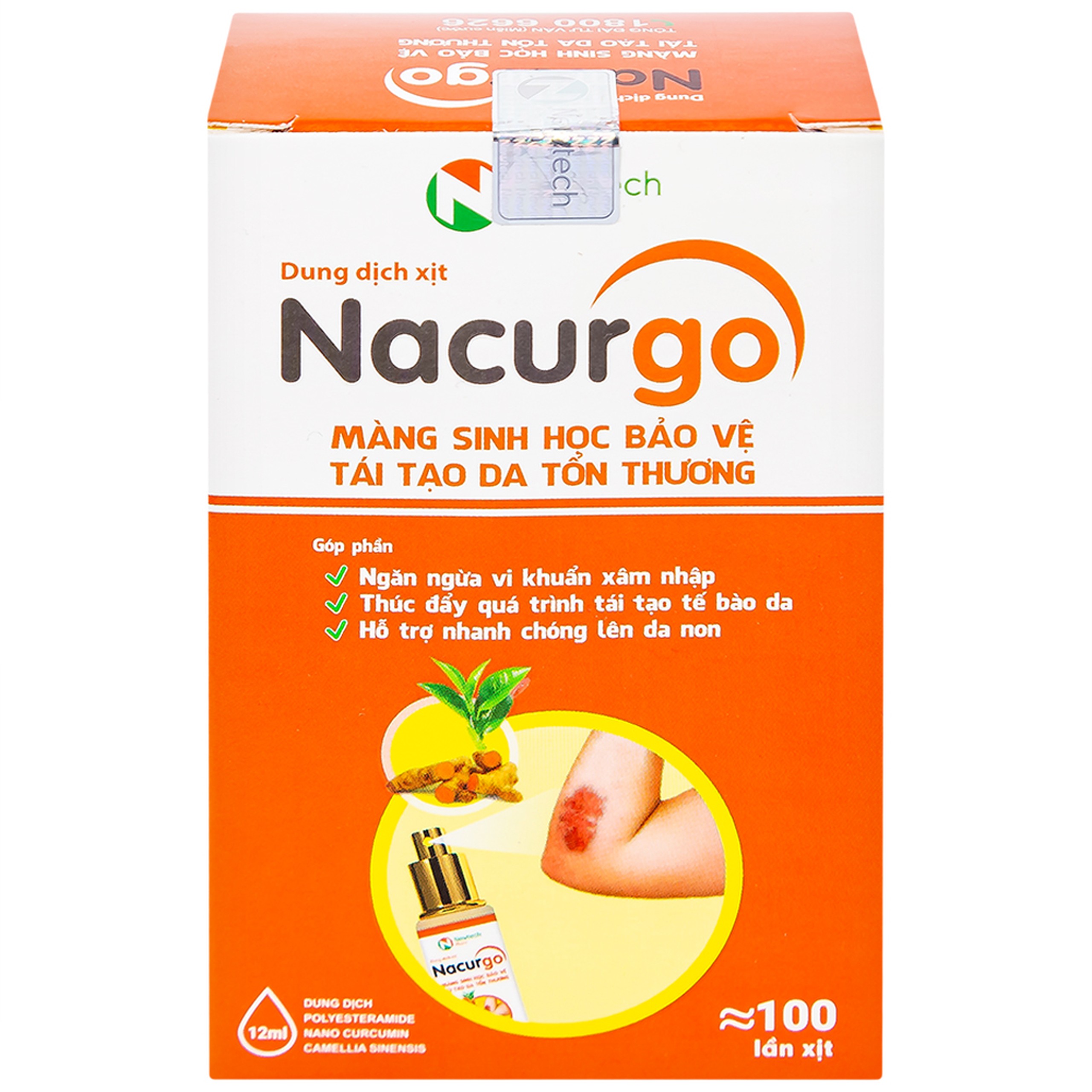 Dung dịch xịt tạo màng sinh học Nacurgo Newtech bảo vệ da tổn thương 12ml