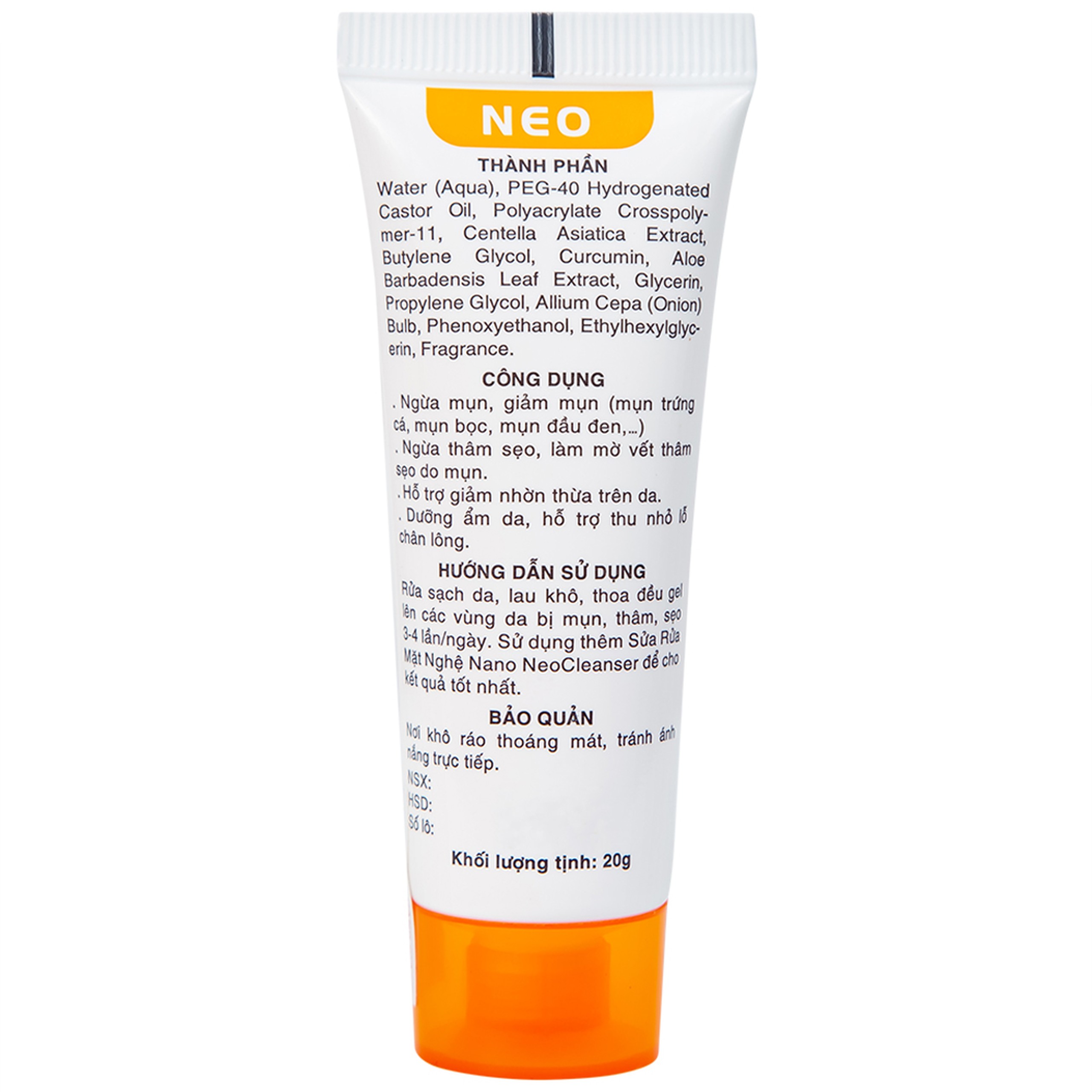 Gel Nghệ Nano NeoCurma ngừa mụn, ngừa sẹo, mờ vết thâm (20g)