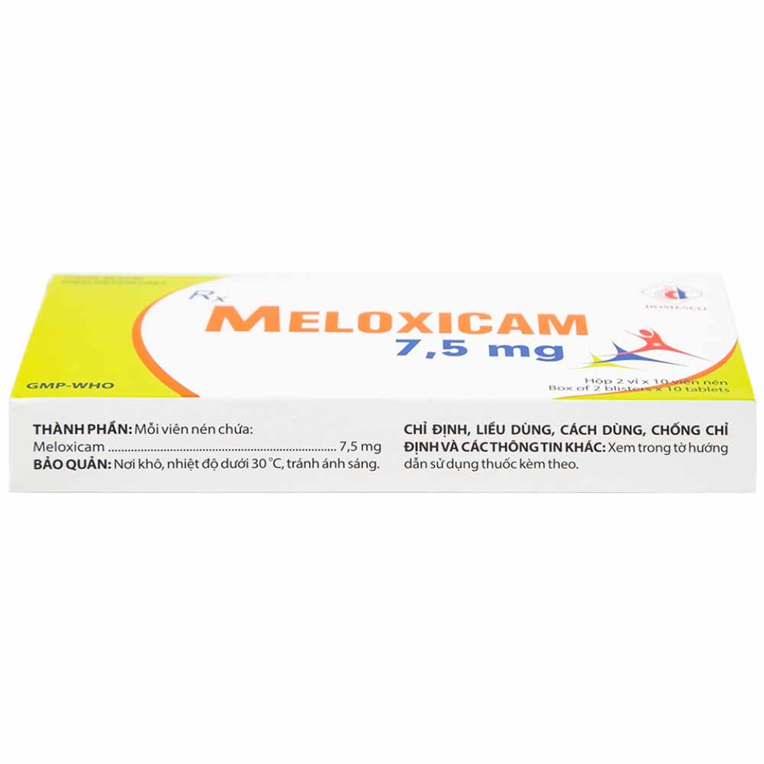 Thuốc Meloxicam 7.5mg điều trị viêm xương khớp, viêm cột sống (2 vỉ x 10 viên)
