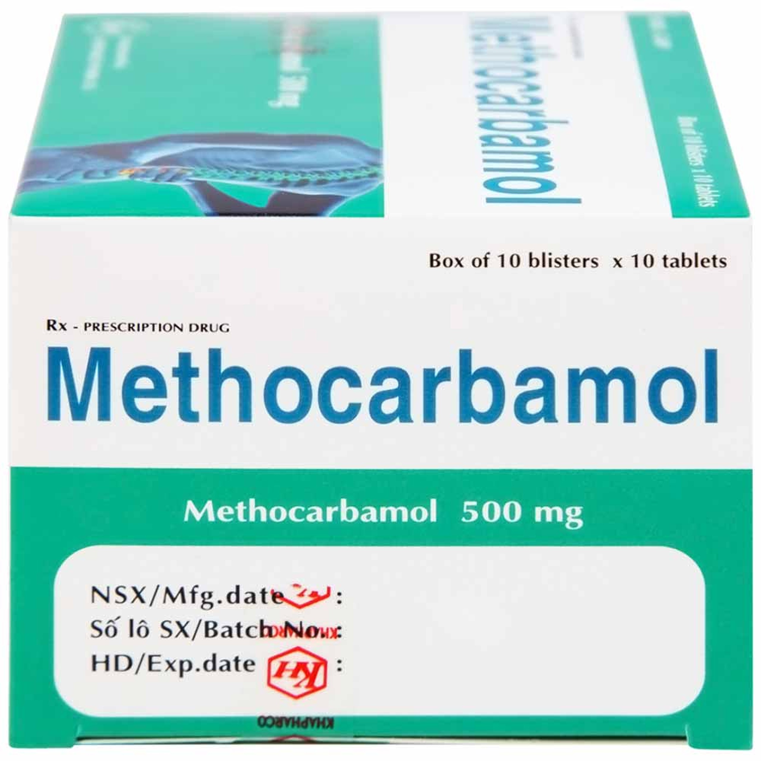 Viên nén Methocarbamol 500mg Khapharco điều trị ngắn hạn cơn đau, co thắt cơ, bong gân (10 vỉ x 10 viên)