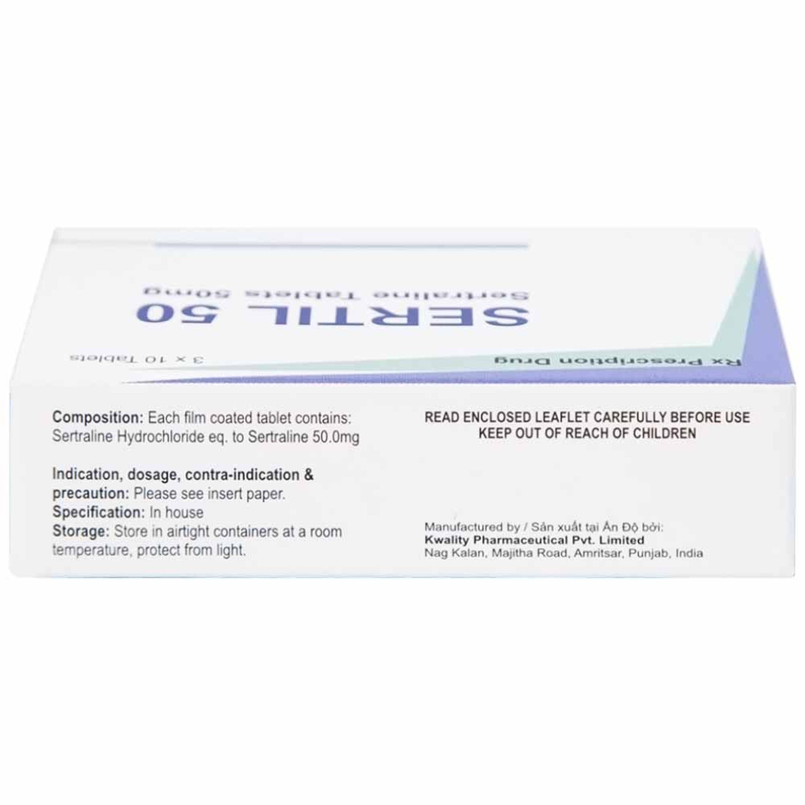 Thuốc Sertil 50 Kwality Pharmaceutical điều trị bệnh trầm cảm, hội chứng hoảng sợ (3 vỉ x 10 viên)