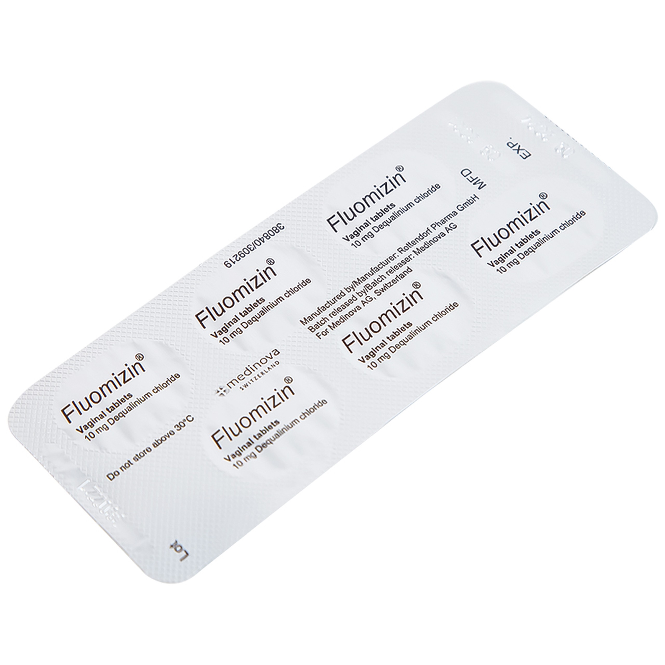 Viên đặt âm đạo Fluomizin Medinova điều trị nhiễm nấm âm đạo, nhiễm khuẩn âm đạo (1 vỉ x 6 viên)