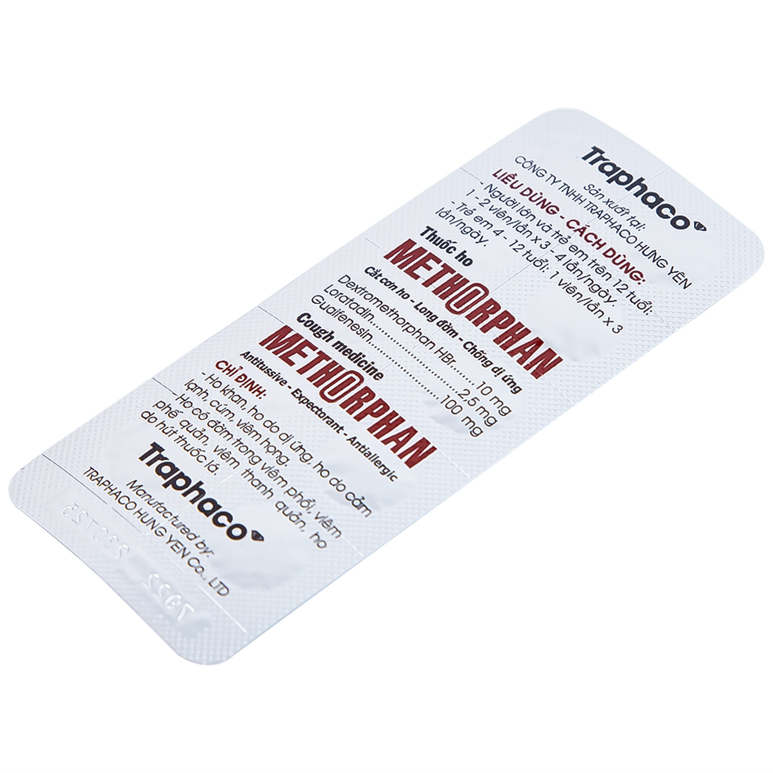 Thuốc ho Methorphan Traphaco cắt cơn ho, điều trị long đờm, chống dị ứng (2 vỉ x 10 viên)