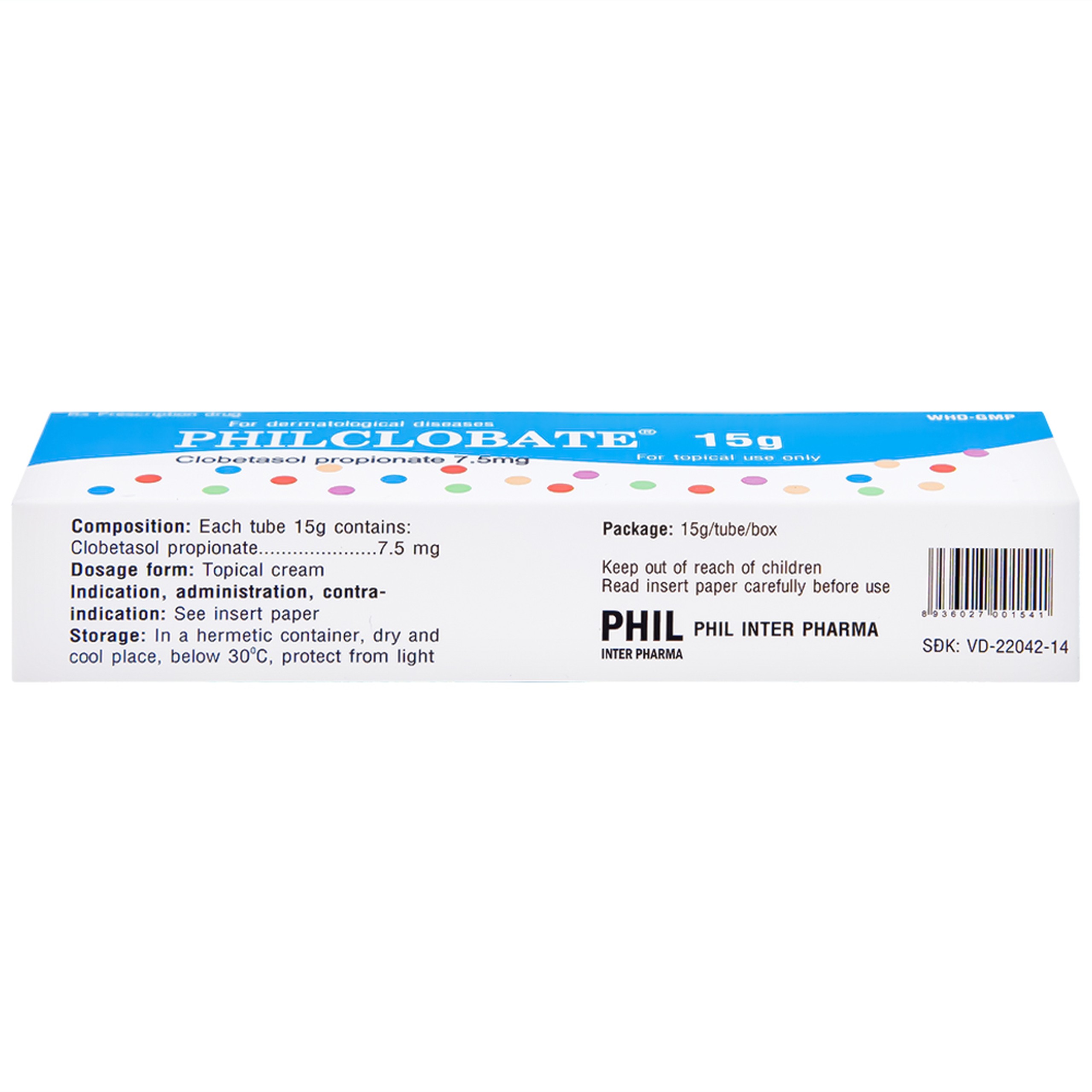 Kem bôi da PhilClobate Phil Inter Pharma điều trị viêm da, chàm, chàm dị ứng (15g)