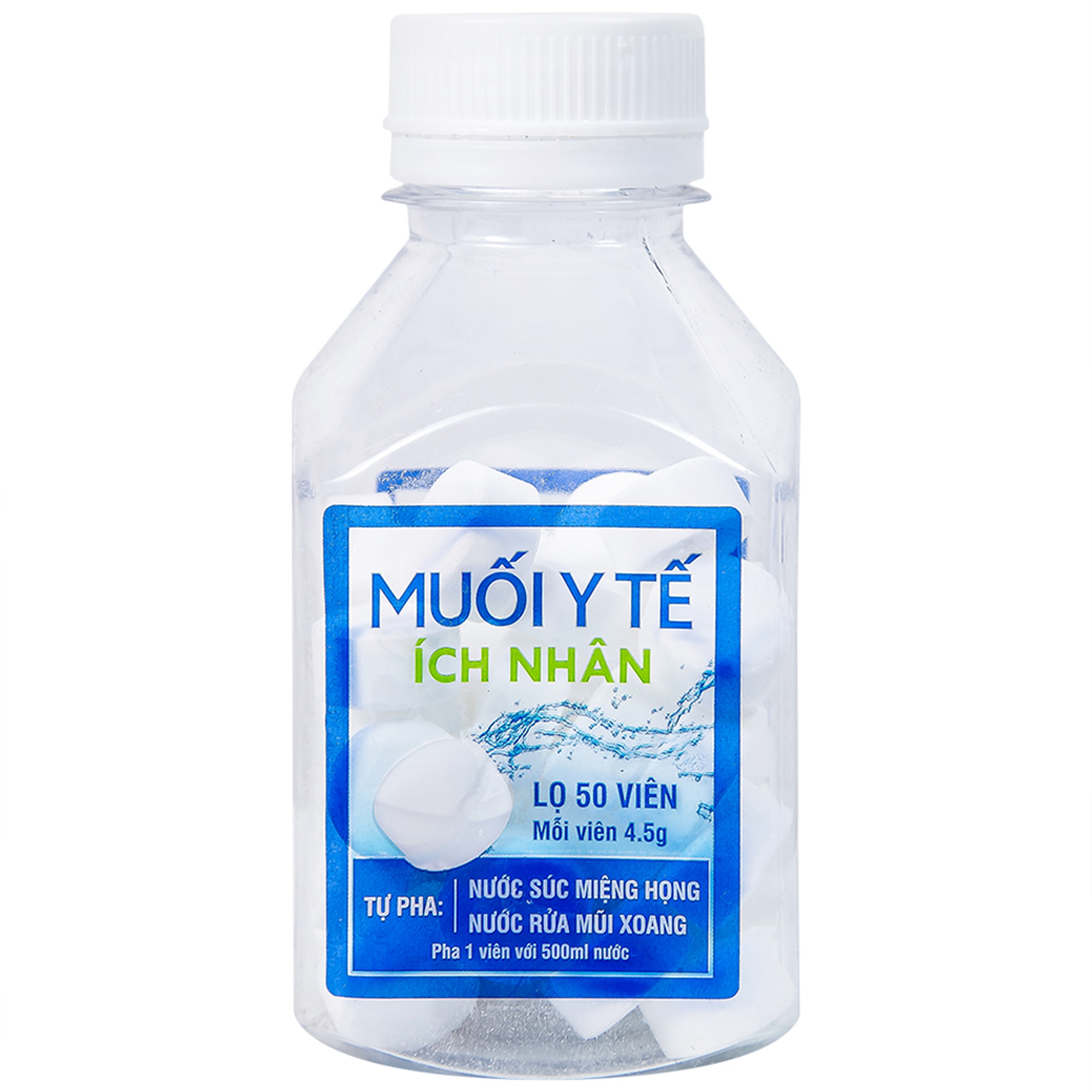 Muối y tế Ích Nhân (50 viên x 4.5g) dùng pha nước súc miệng, họng, rửa mũi