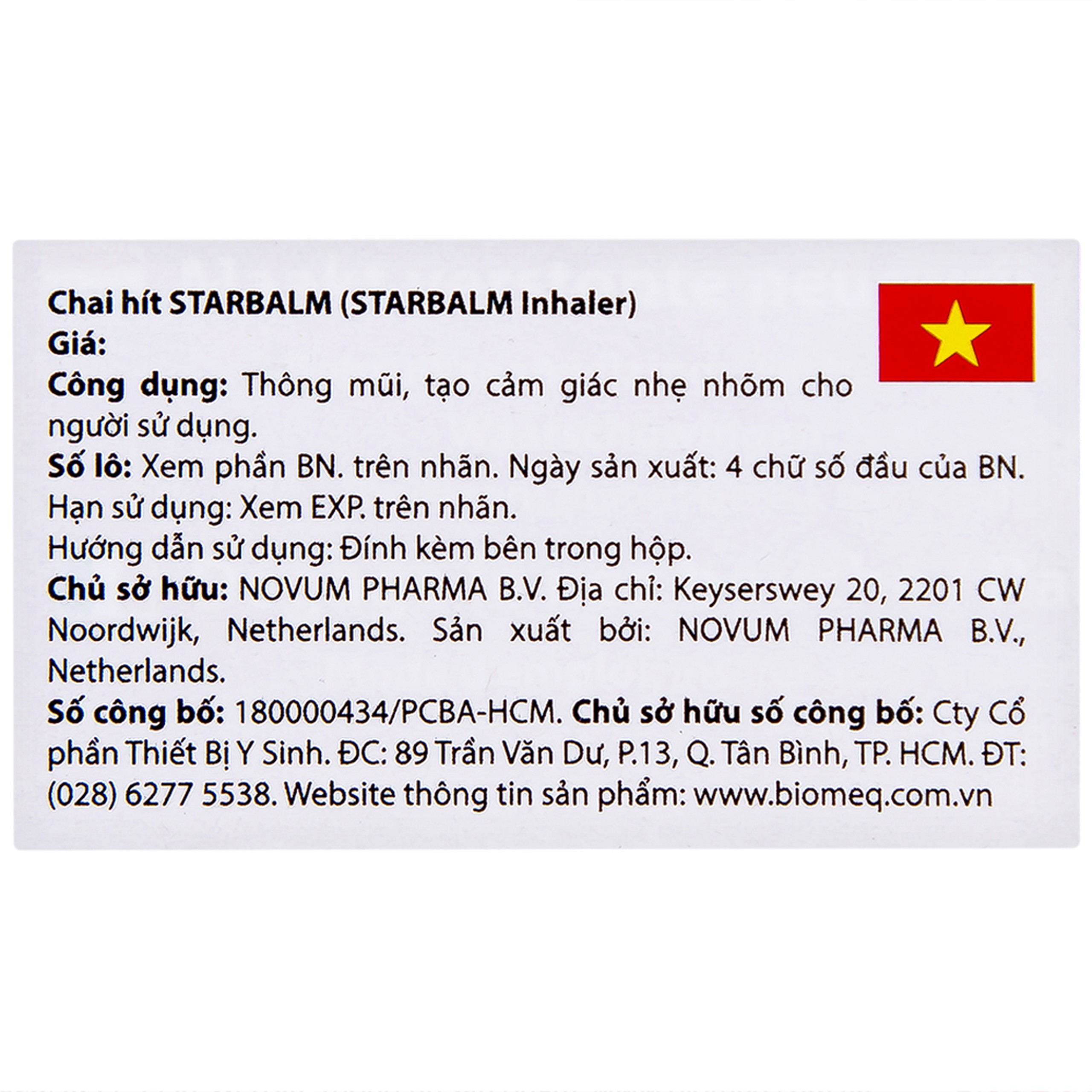 Ống hít Starbalm sports inhaler 1.1g giúp thông mũi, giảm nghẹt mũi