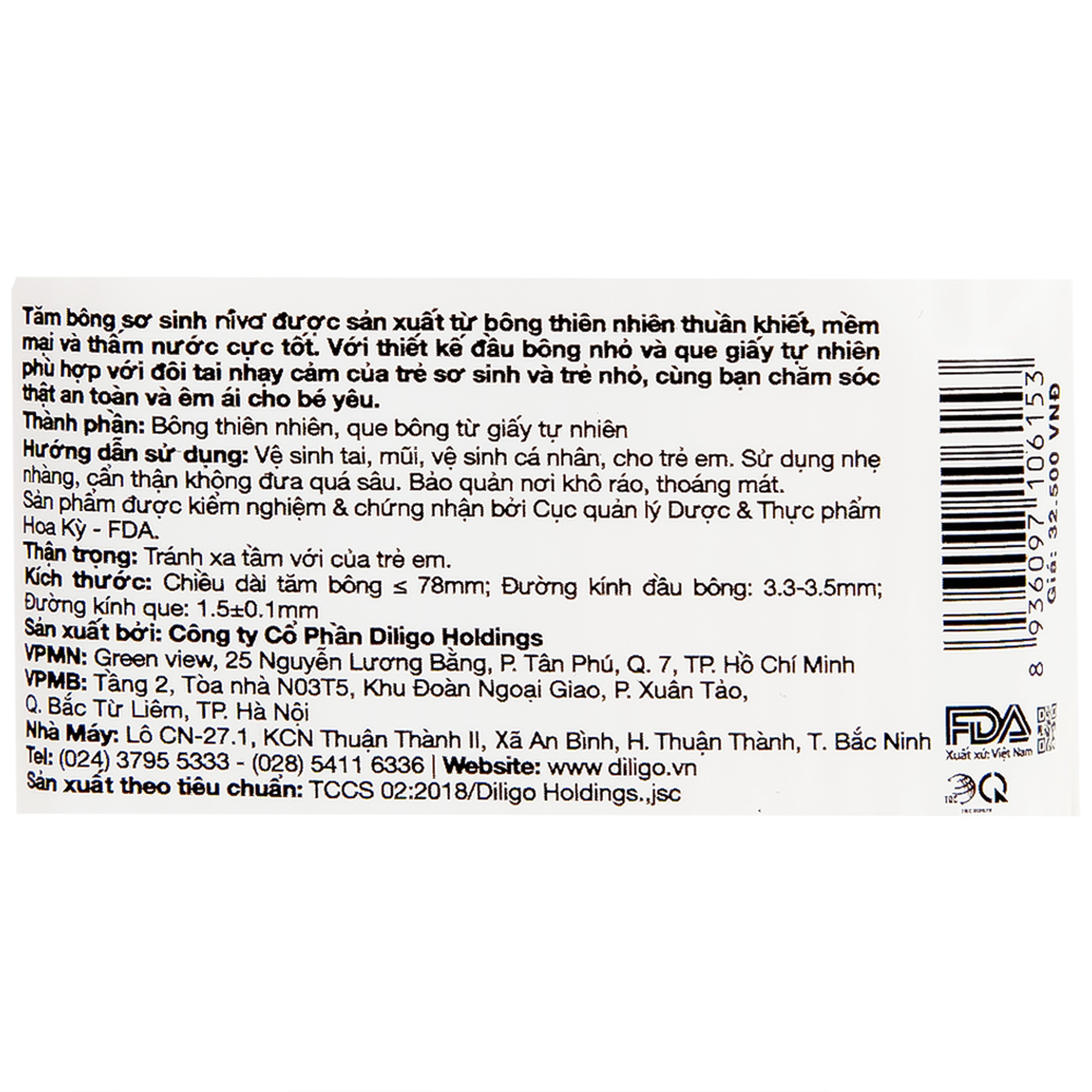 Tăm bông thân giấy Niva Baby BZP1 2 đầu tròn túi Zip vệ sinh tai, mũi, vệ sinh cá nhân cho trẻ em (200 que)