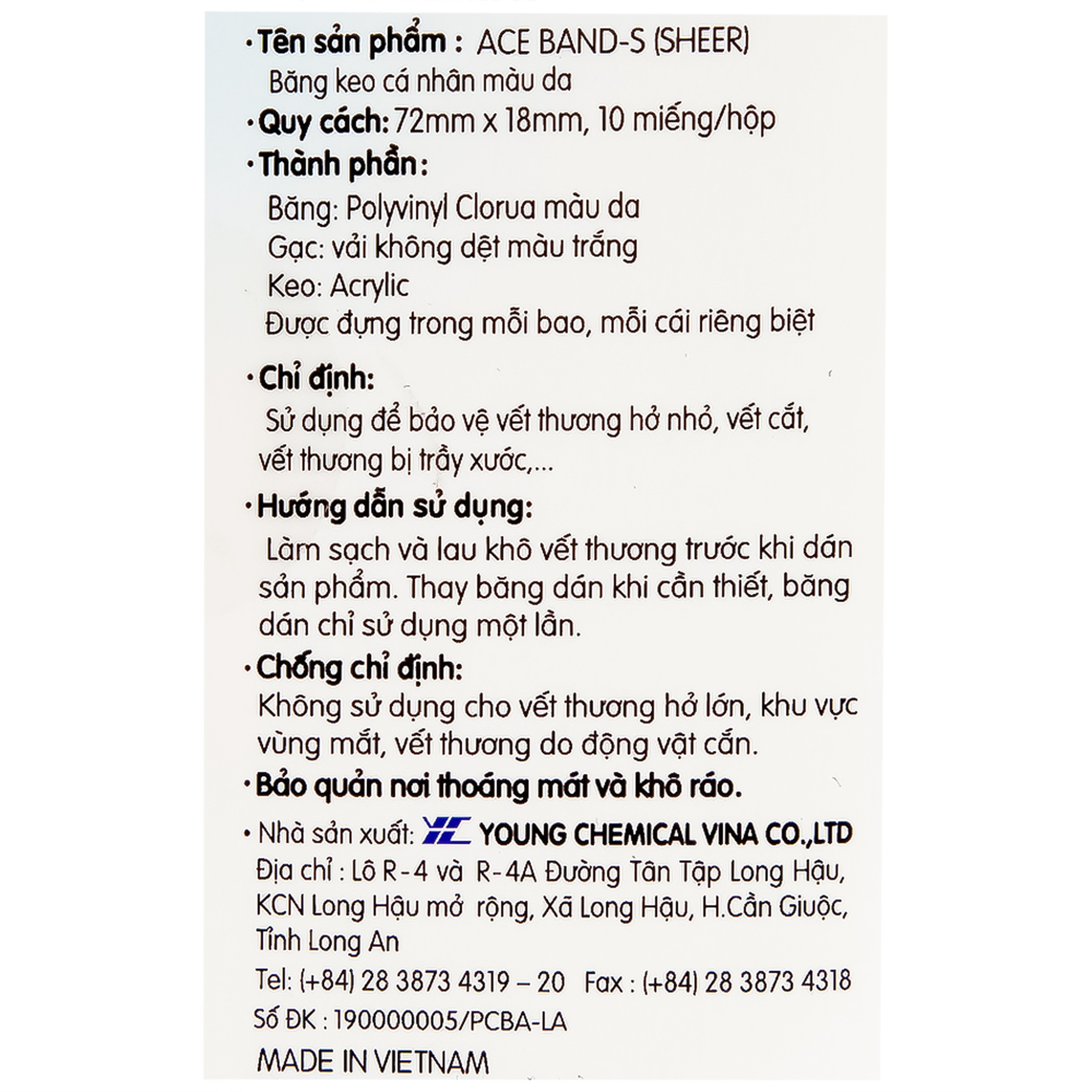 Băng cá nhân vải Plaid Ace Band-S 72x18 mm (10 miếng) Young Chemical