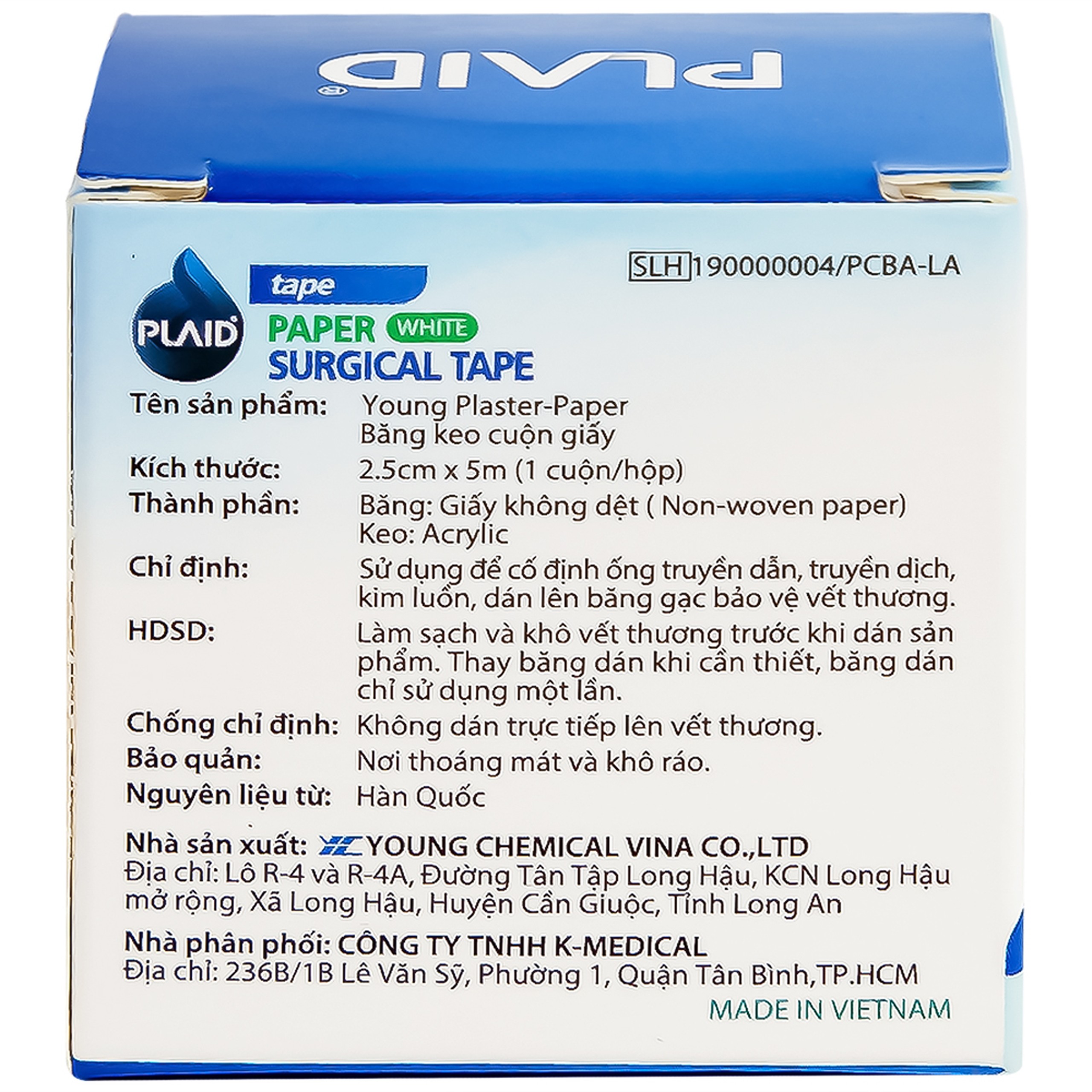 Băng cuộn giấy Plaid Young Plaster-Paper 2.5cmx5m giúp cố định băng gạc và dụng cụ y tế Young chemical