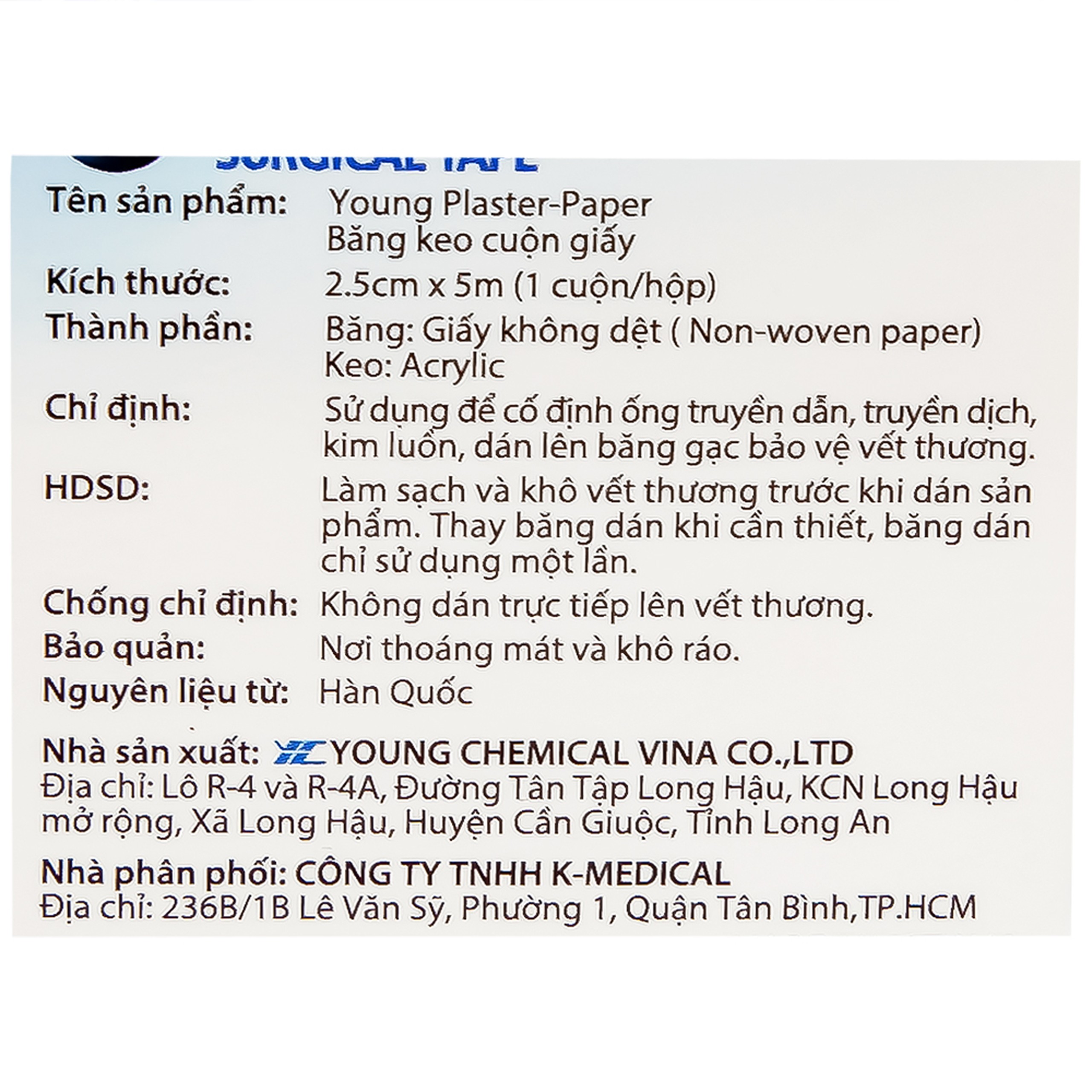 Băng cuộn giấy Plaid Young Plaster-Paper 2.5cmx5m giúp cố định băng gạc và dụng cụ y tế Young chemical