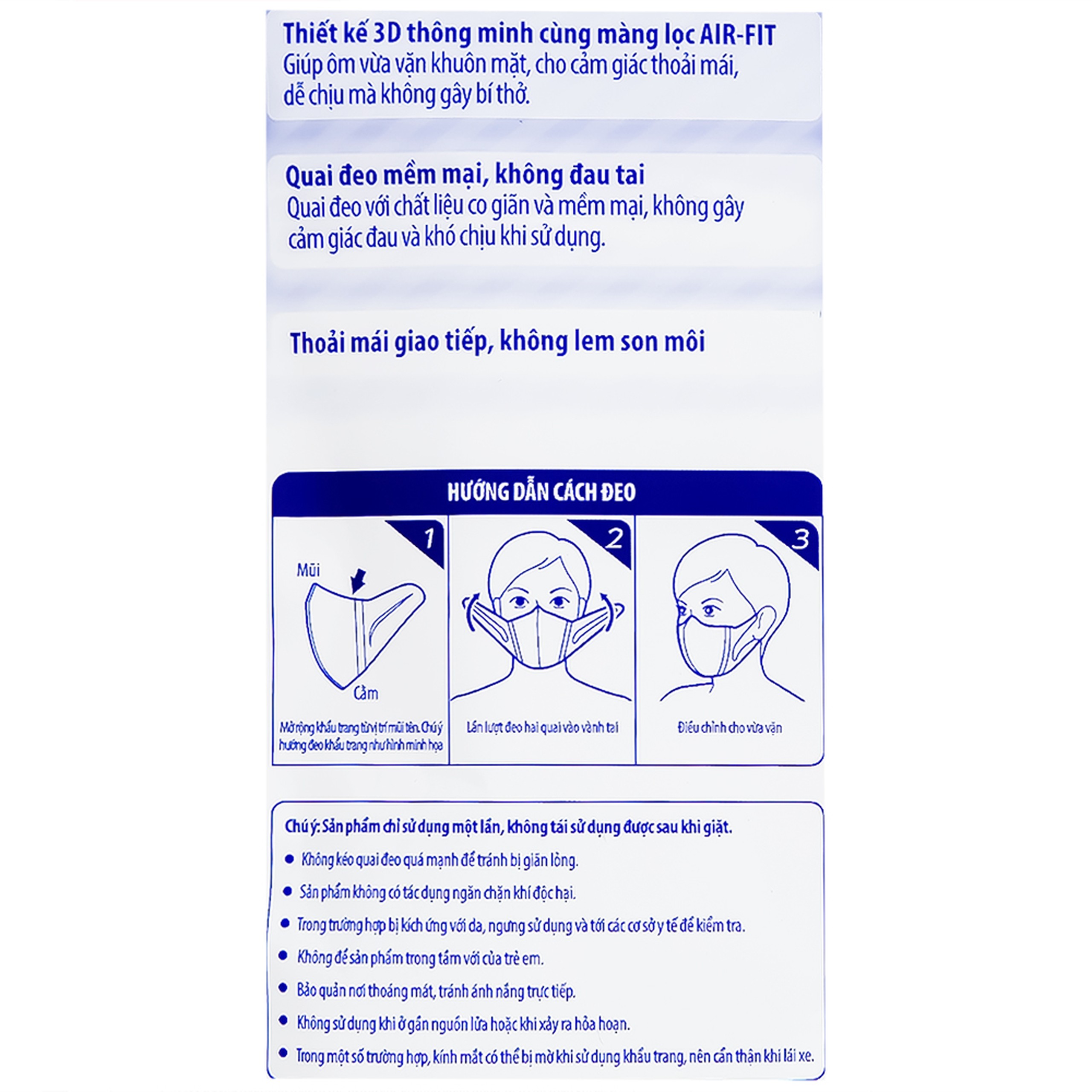 Khẩu trang Unicharm 3D Mask Super Fit size M màu trắng (5 cái) ôm vừa vặn, không bí thở