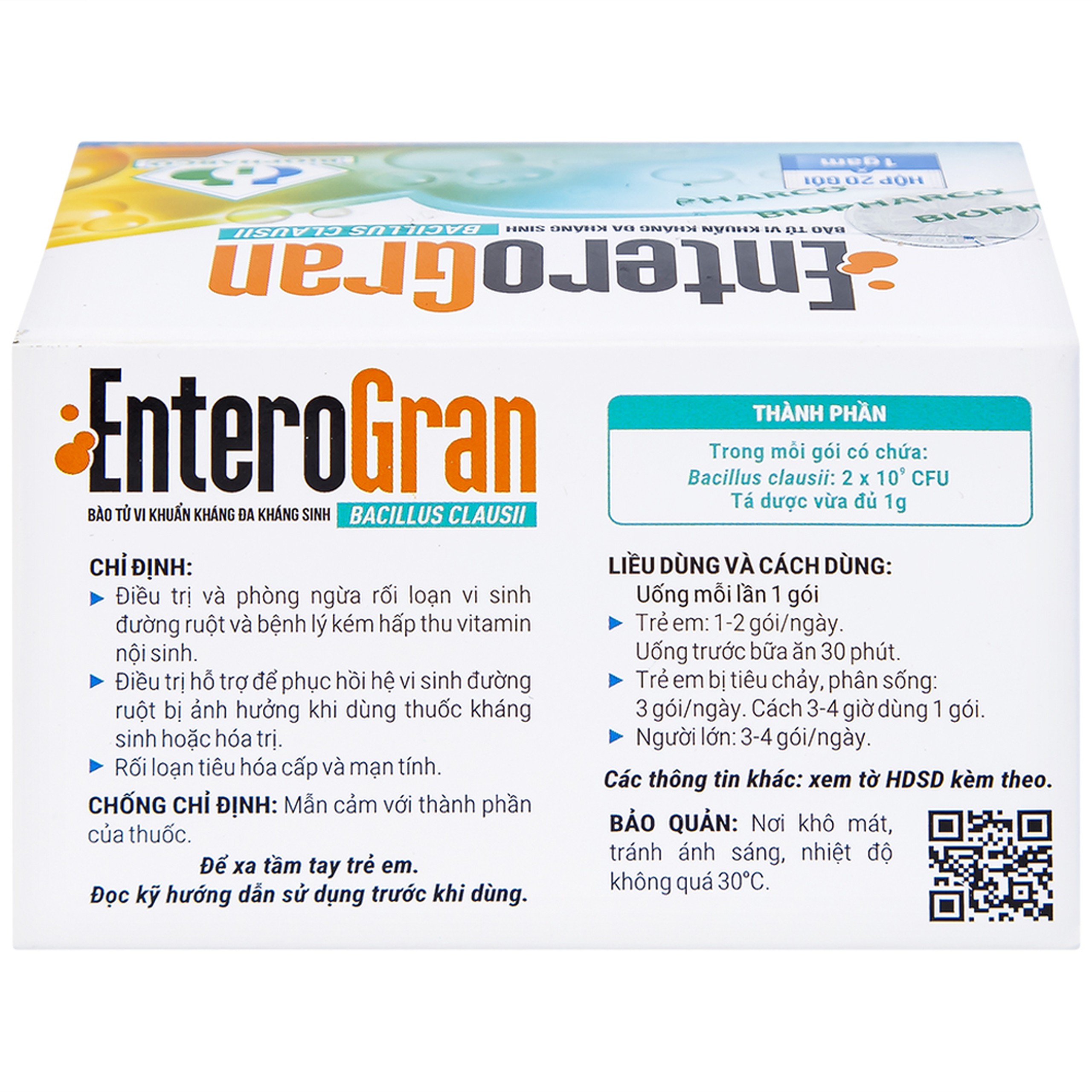 Thuốc Enterogran Biopharco điều trị và phòng ngừa rối loạn vi sinh đường ruột (20 gói x 1g)