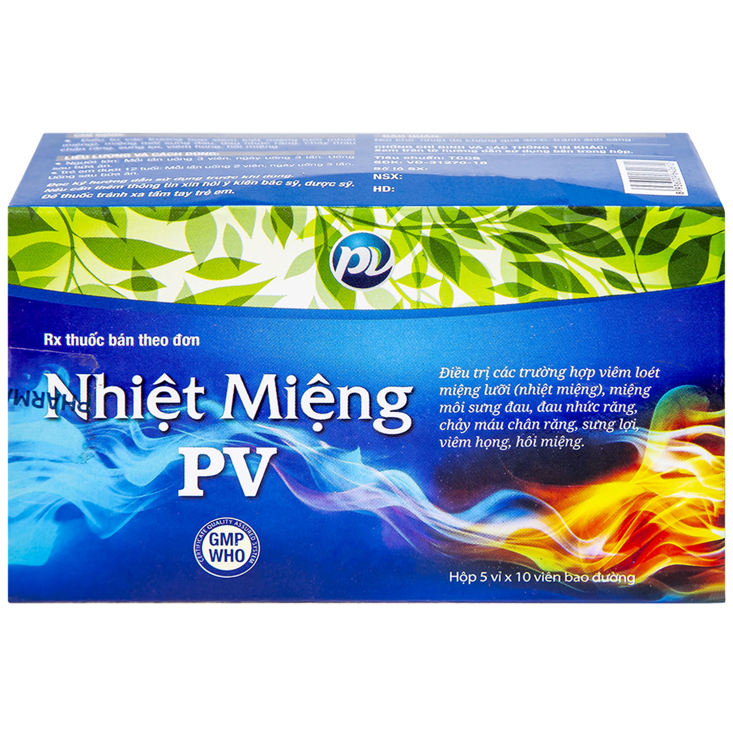 Thuốc Nhiệt Miệng PV điều trị viêm loét miệng, lưỡi và miệng môi sưng đau (5 vỉ x 10 viên)