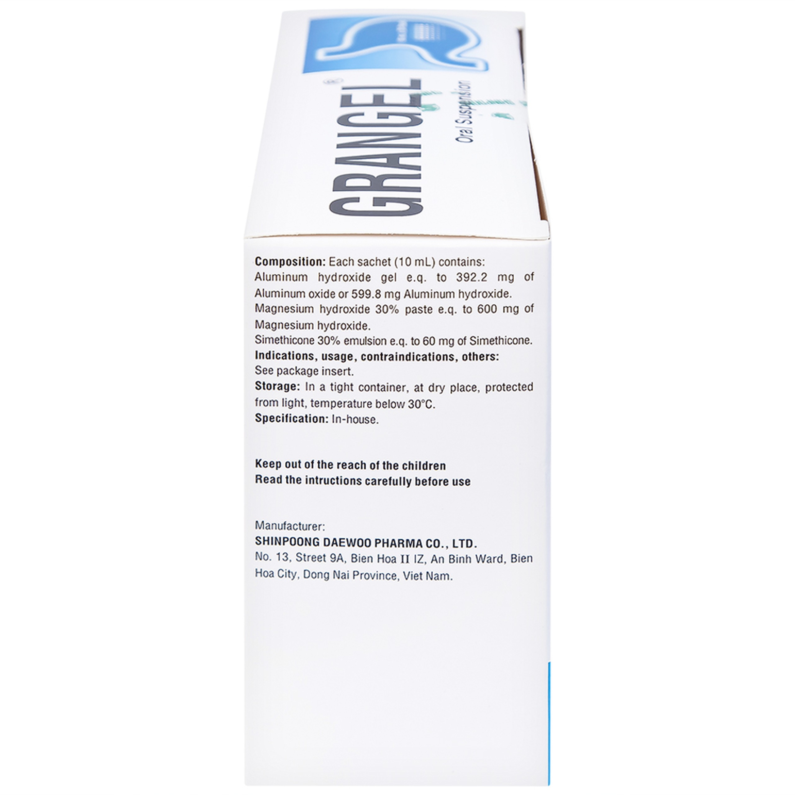 Hỗn dịch uống Grangel Shinpoong Deawoo điều trị viêm loét dạ dày - tá tràng cấp, mạn tính (20 gói)