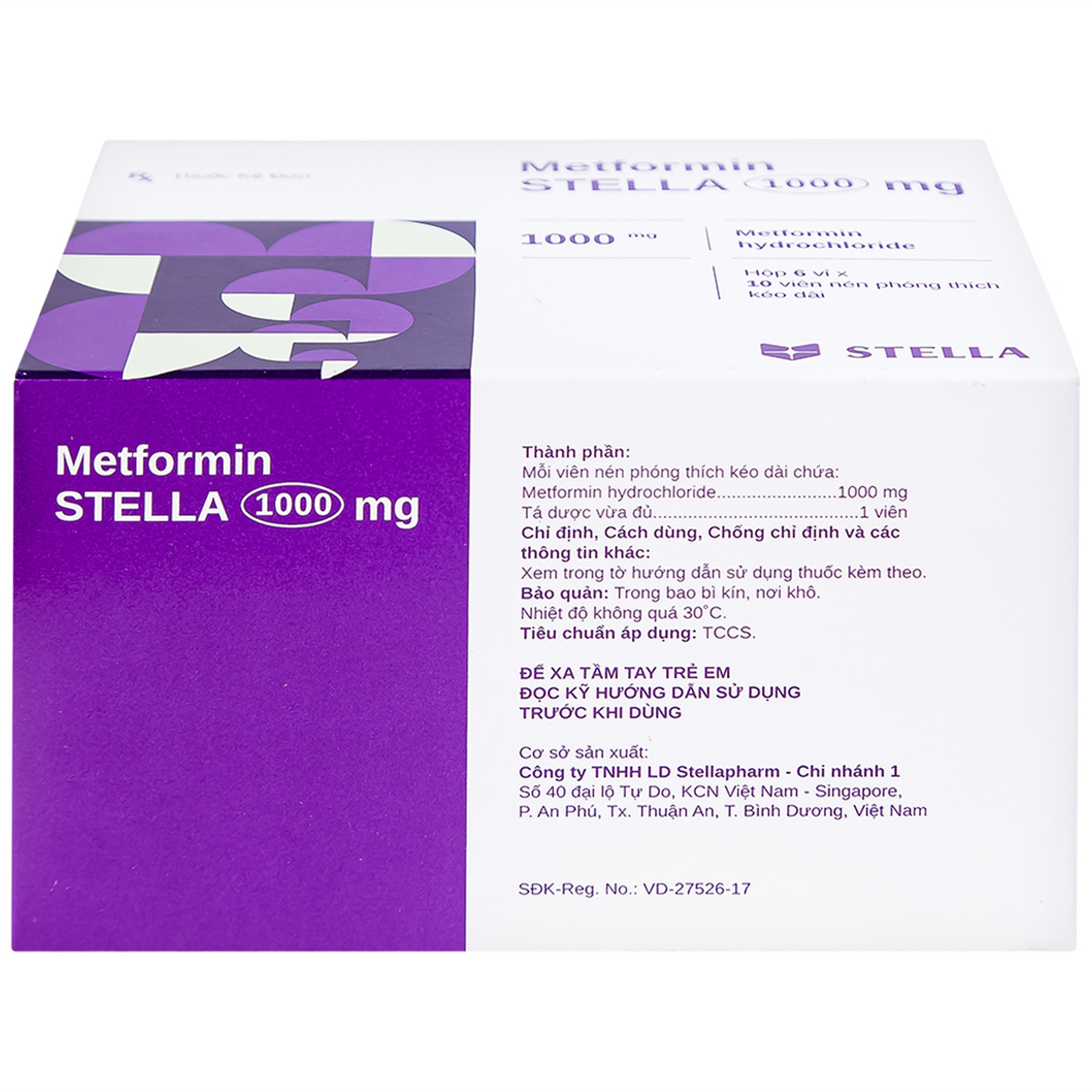 Thuốc Metformin Stella 1000mg điều trị đái tháo đường típ 2 (6 vỉ x 10 viên)