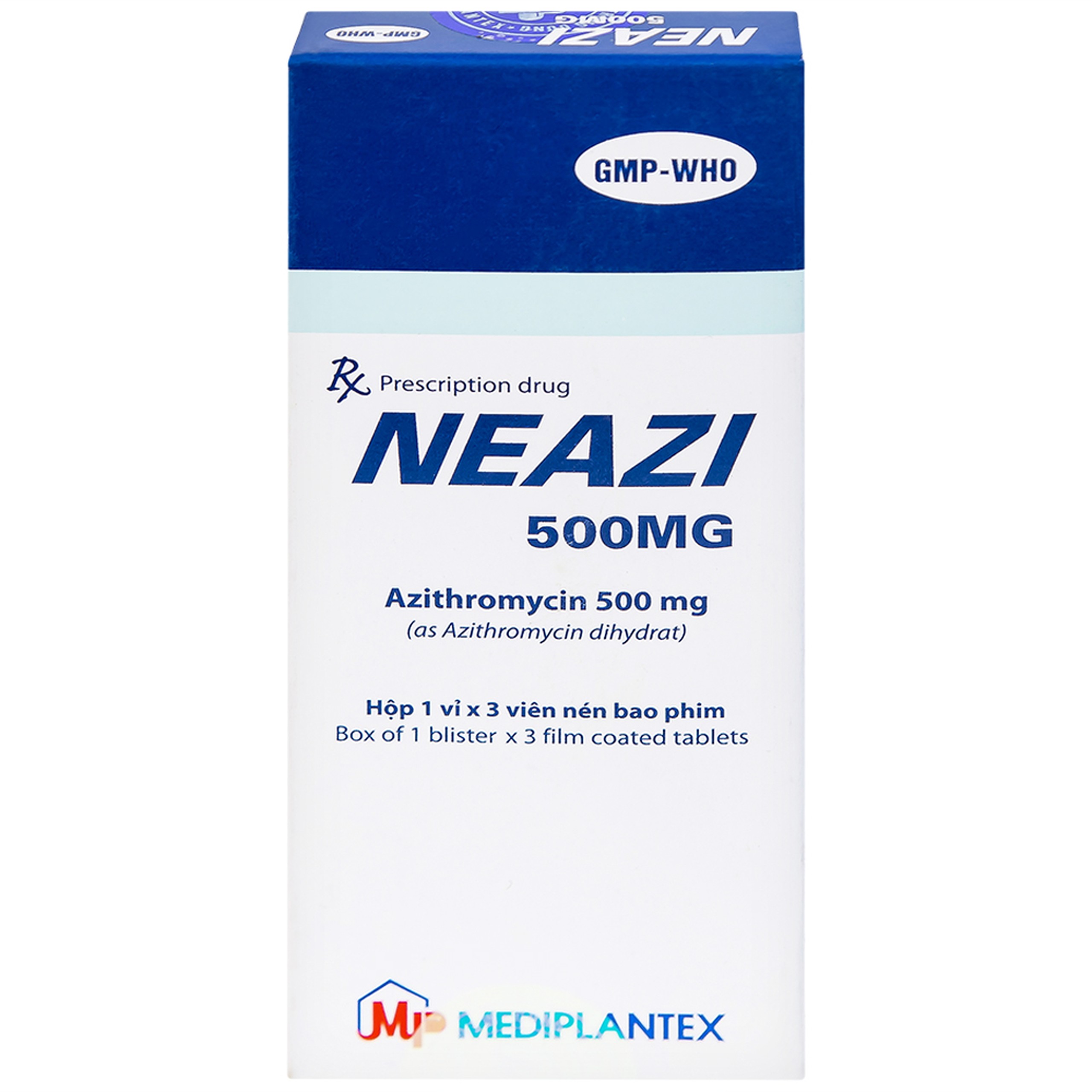Viên nén Neazi 500mg Mediplantex điều trị viêm xoang cấp, viêm họng, amidan (1 vỉ x 3 viên)
