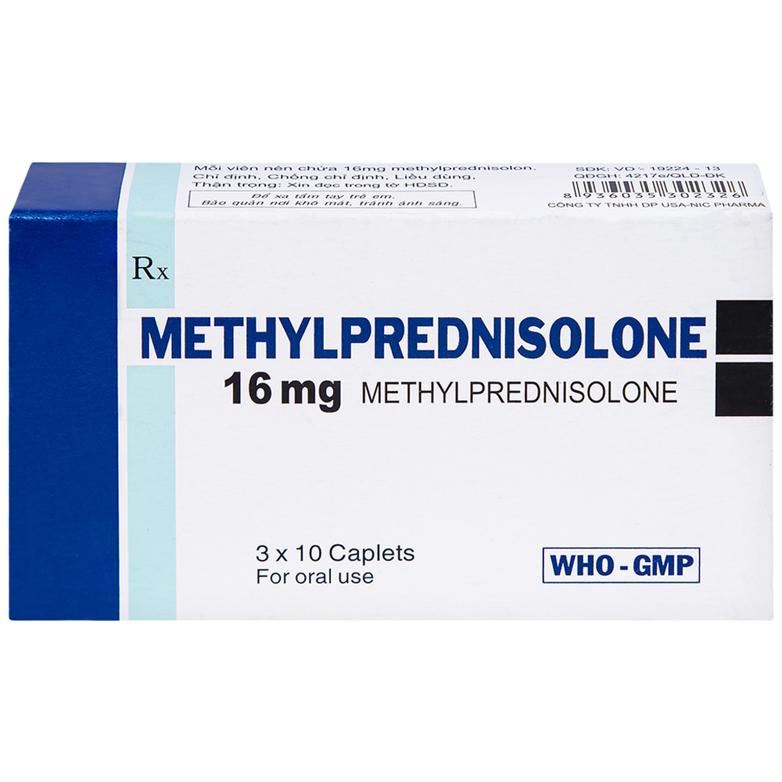 Thuốc Methylprednisolone 16mg Usa - Nic Pharma kháng viêm và ức chế miễn dịch, chống dị ứng (3 vỉ x 10 viên)