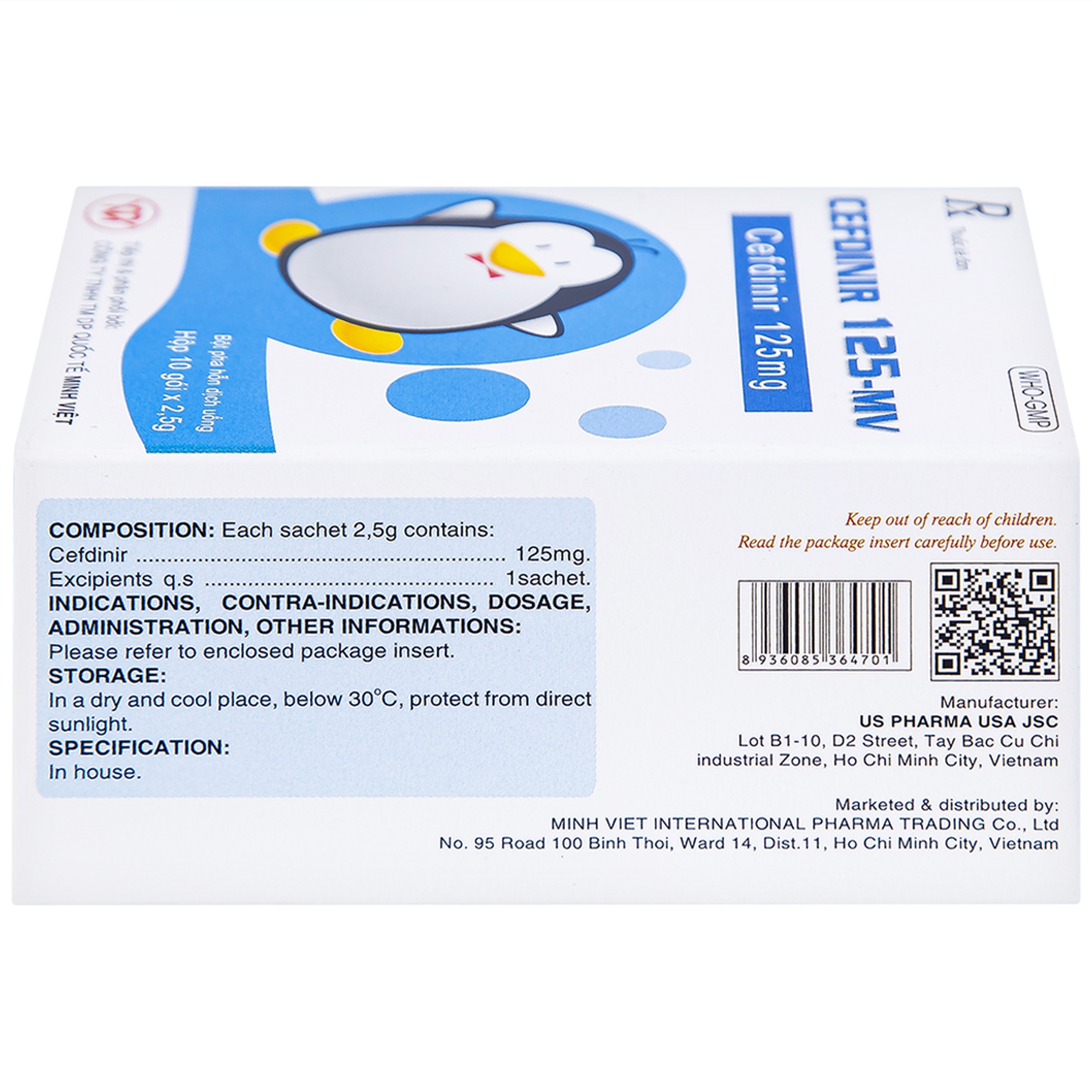 Bột pha hỗn dịch uống Cefdinir 125 - MV USP điều trị nhiễm khuẩn (10 gói)