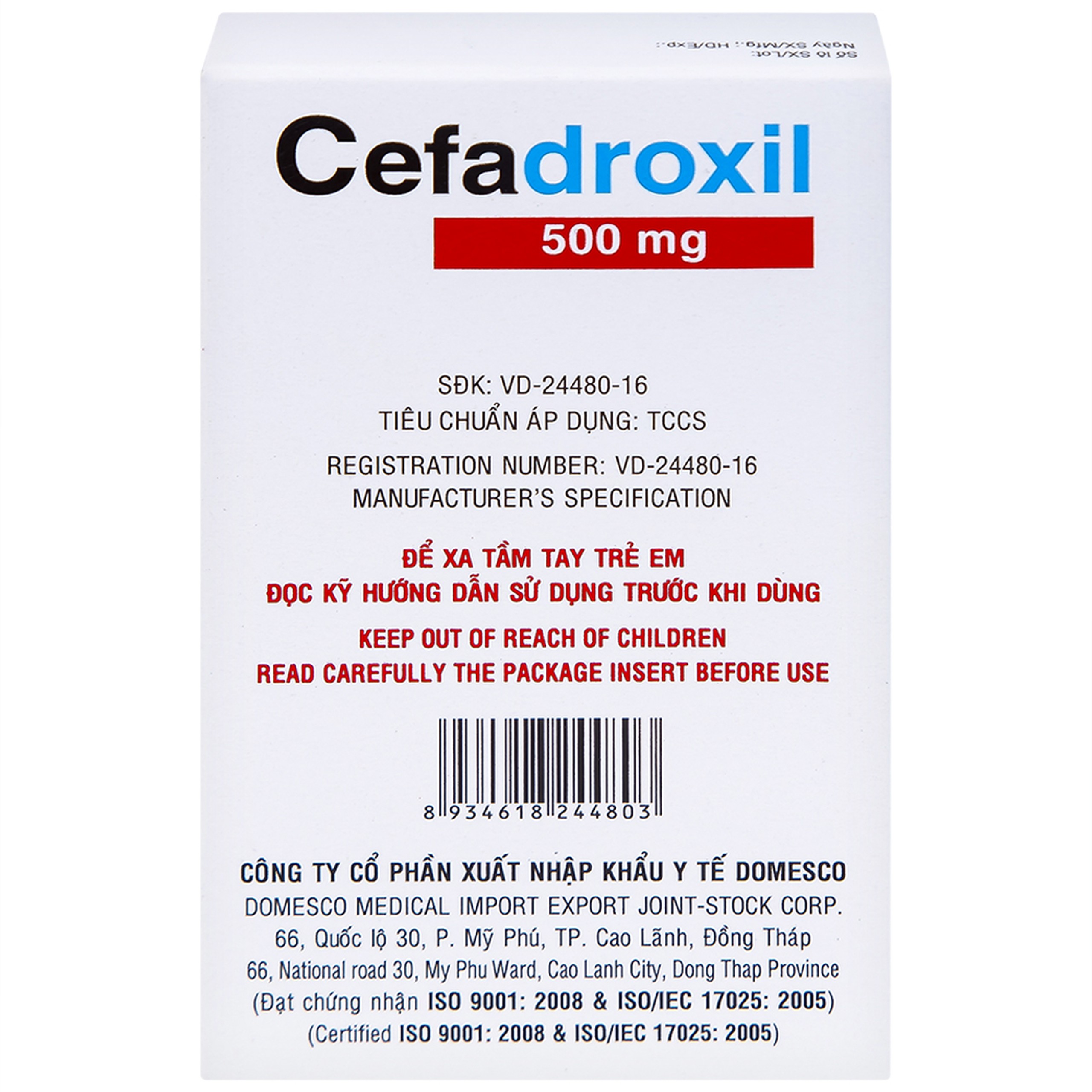 Thuốc Cefadroxil 500mg Domesco điều trị nhiễm khuẩn (2 vỉ x 10 viên)