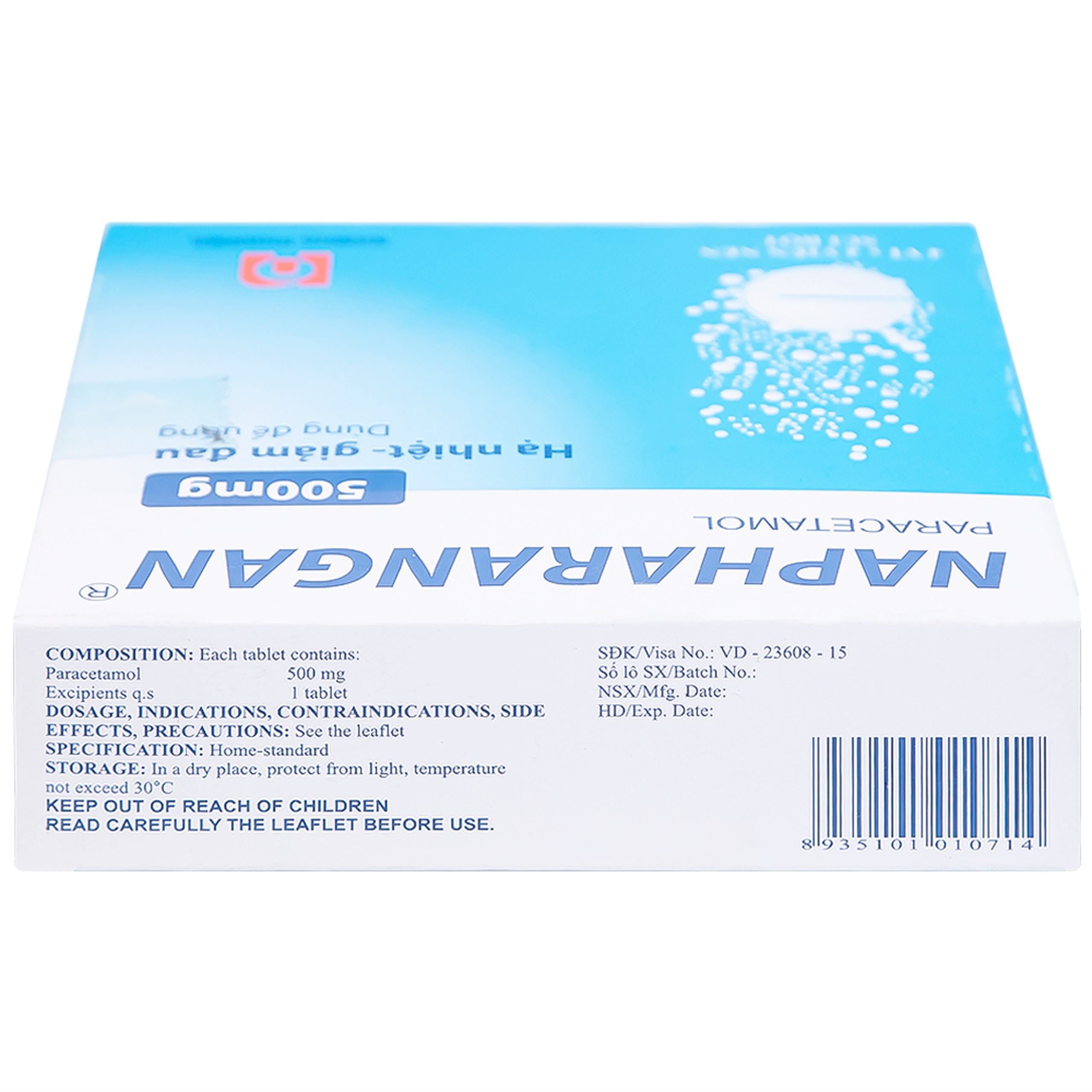 Viên sủi Napharangan 500mg Nam Hà hạ nhiệt, giảm đau, điều trị sốt từ nhẹ đến vừa (4 vỉ x 4 viên) 