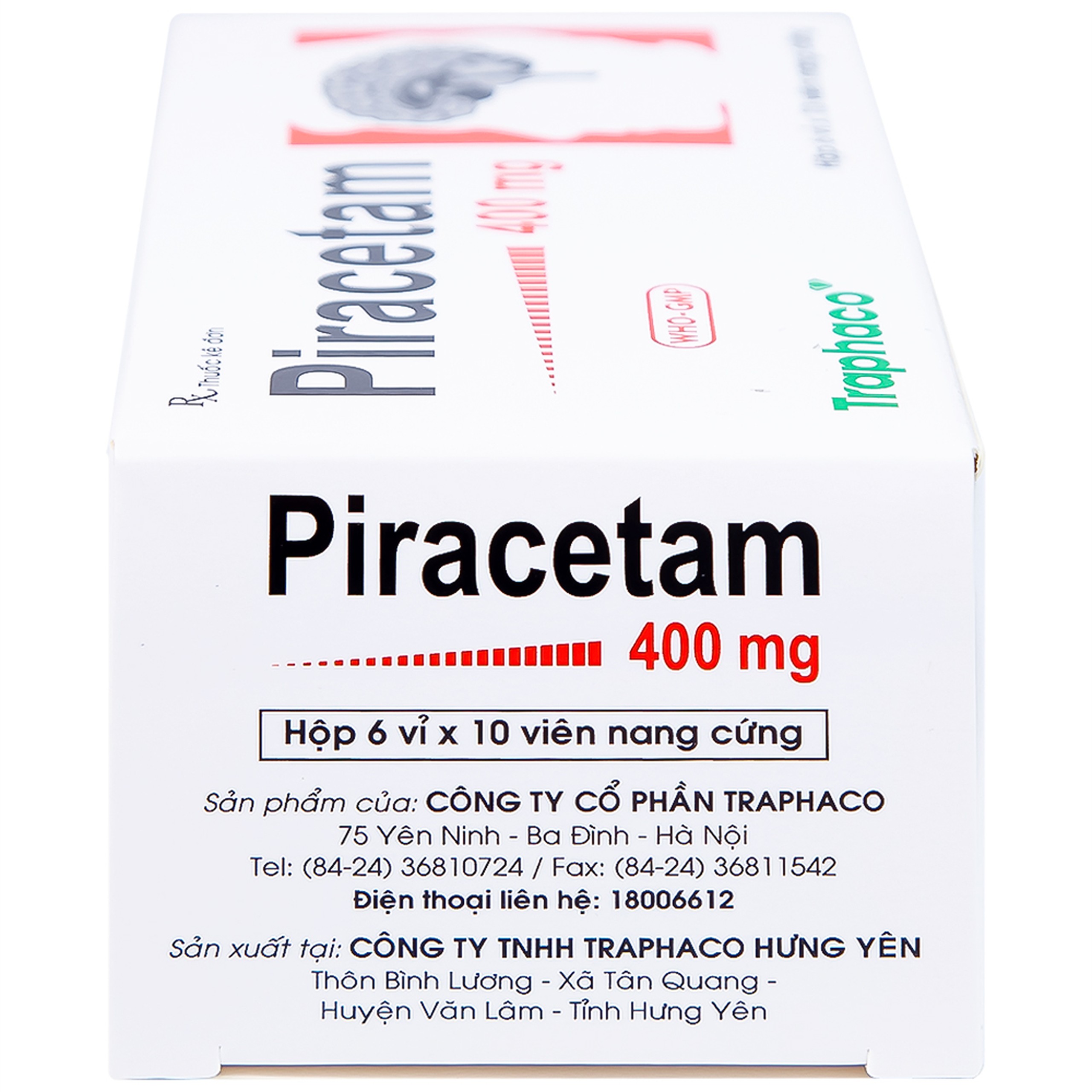 Viên nang cứng Piracetam 400mg Traphaco điều trị triệu chứng chóng mặt, suy giảm trí nhớ (6 vỉ x 10 viên) 