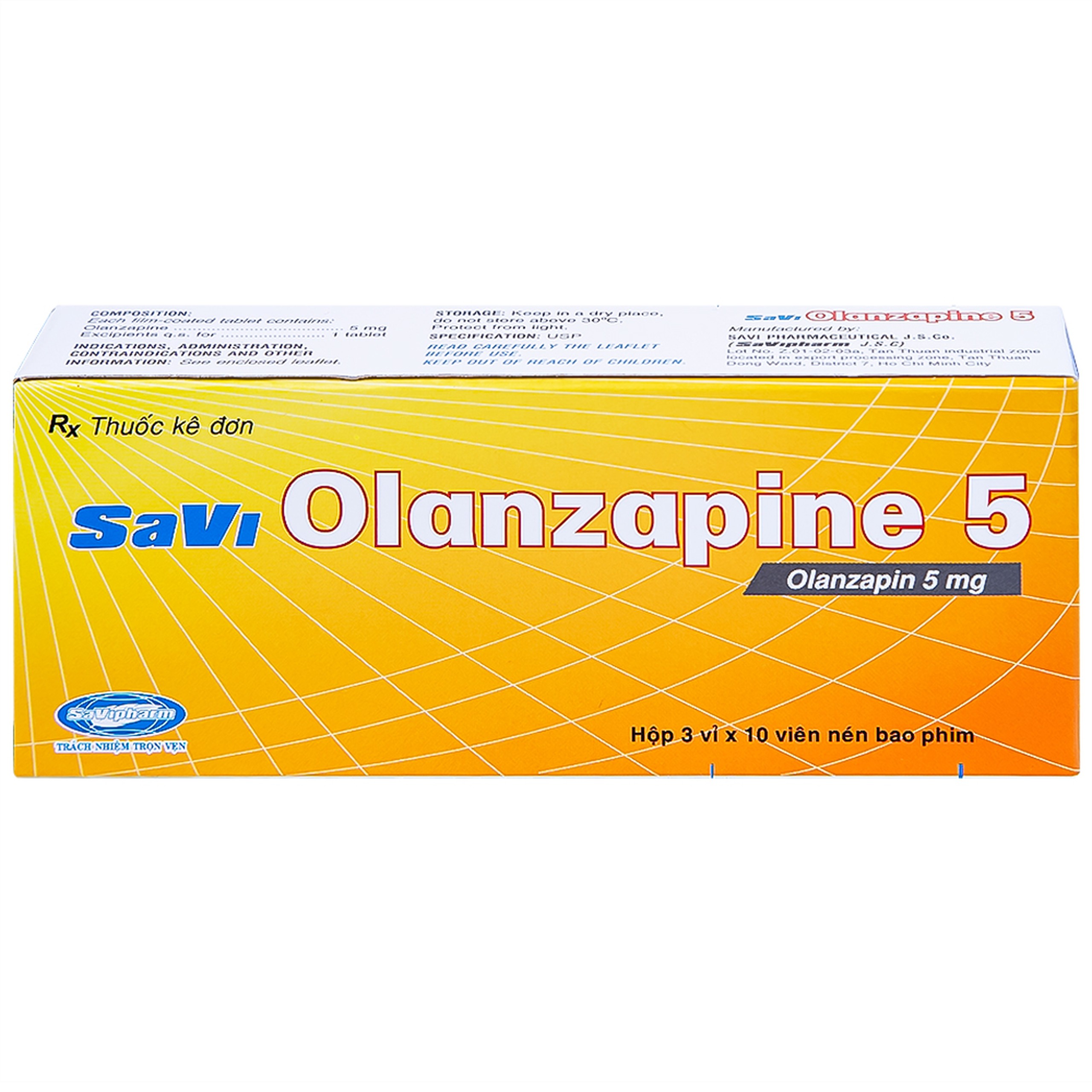 Thuốc Savi Olanzapine 5 điều trị bệnh tâm thần phân liệt (3 vỉ x 10 viên) 